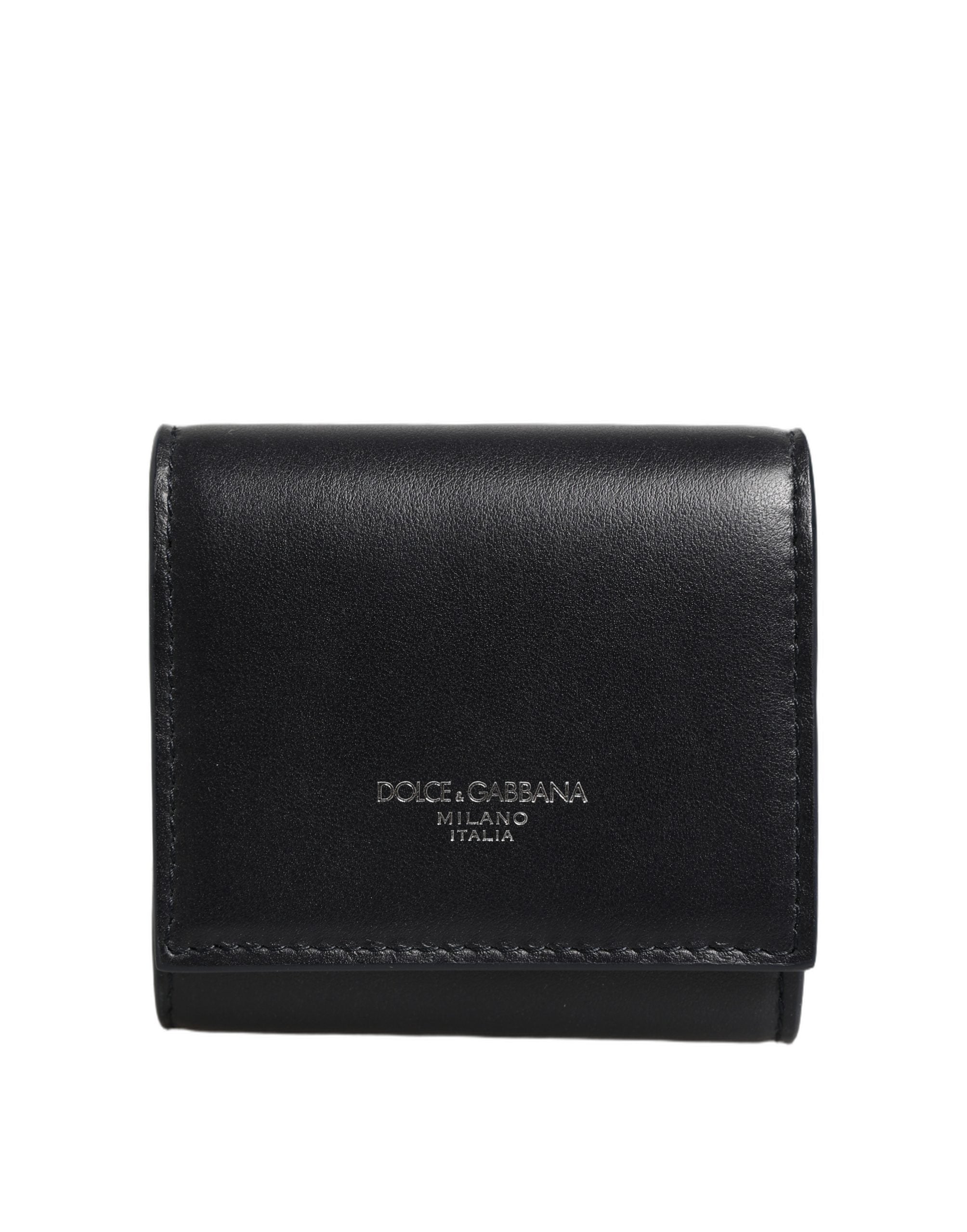 Dolce & Gabbana Black Calfskin Leather Logo Print Bifold CoinPurse Women's Wallet