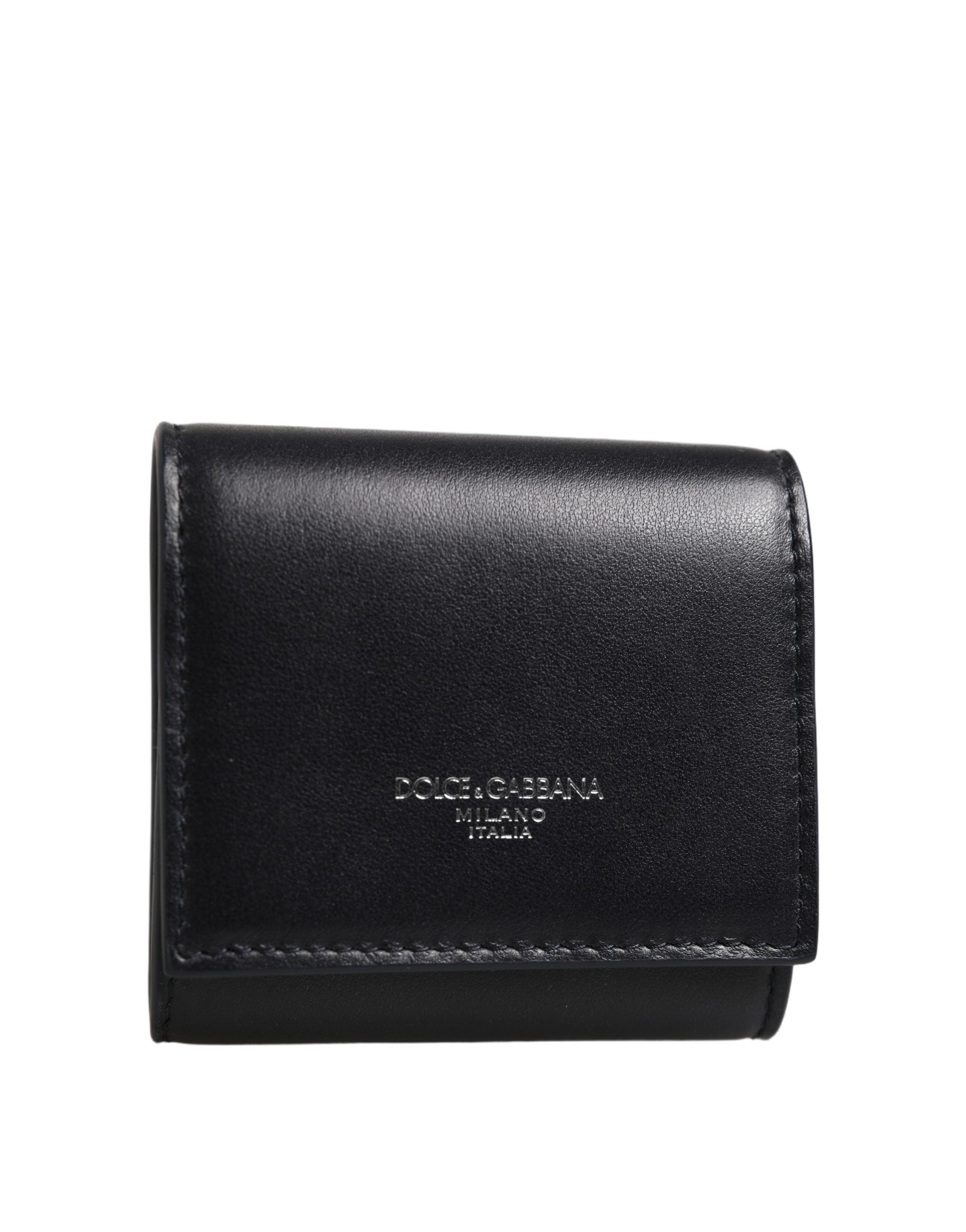 Dolce & Gabbana Black Calfskin Leather Logo Print Bifold CoinPurse Women's Wallet