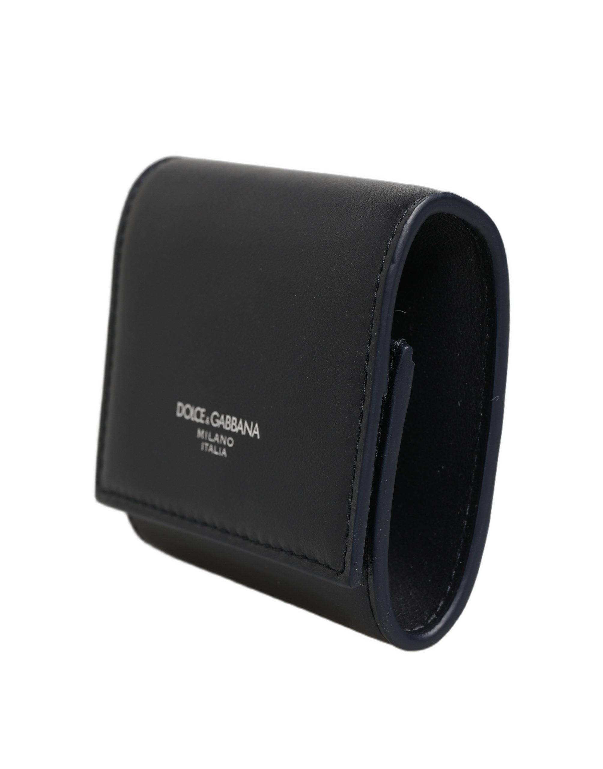 Dolce & Gabbana Black Calfskin Leather Logo Print Bifold CoinPurse Women's Wallet