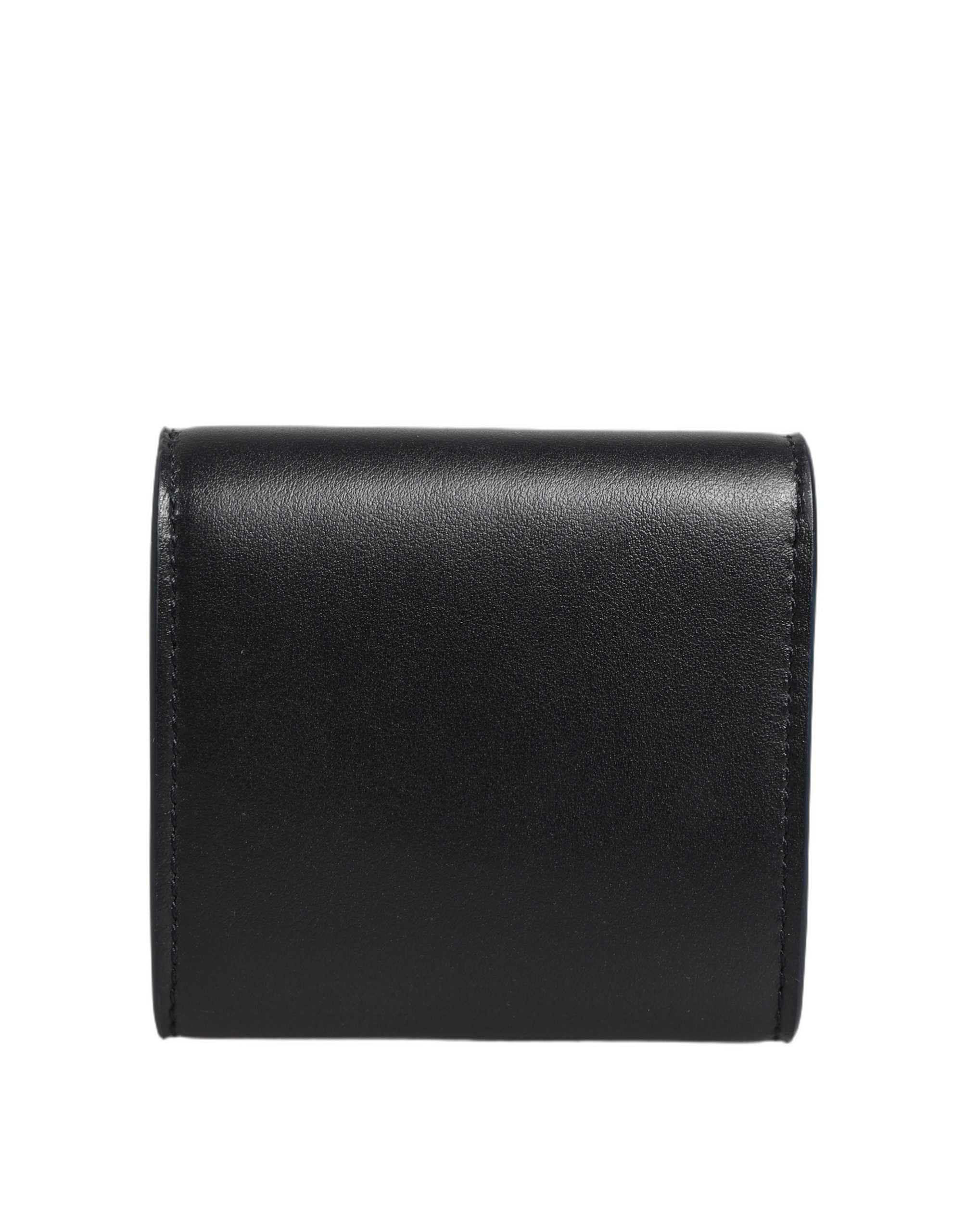 Dolce & Gabbana Black Calfskin Leather Logo Print Bifold CoinPurse Women's Wallet