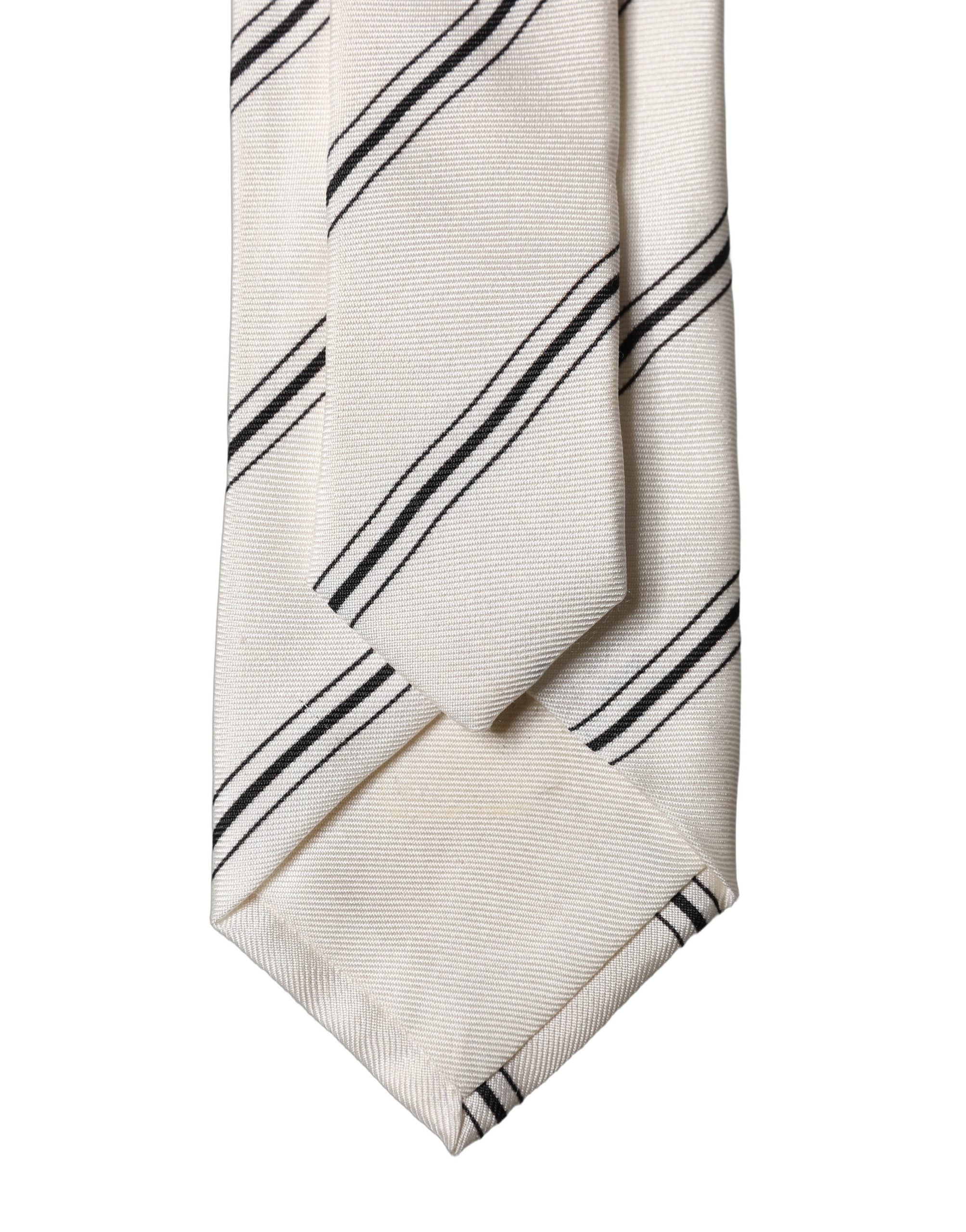 Dolce & Gabbana Beige Black Stripes 100% Silk Adjustable Men NeckMen's Men's Tie