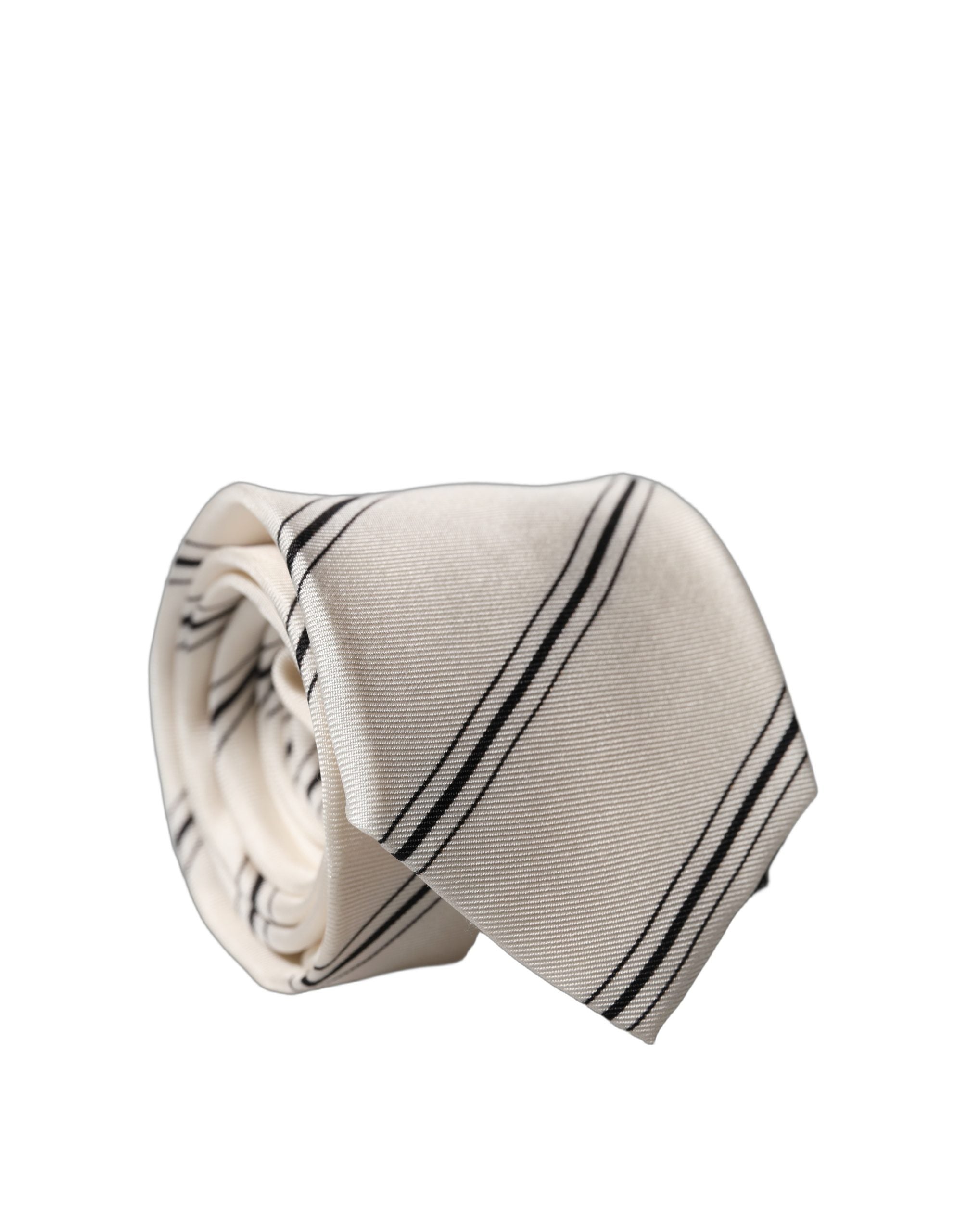 Dolce & Gabbana Beige Black Stripes 100% Silk Adjustable Men NeckMen's Men's Tie