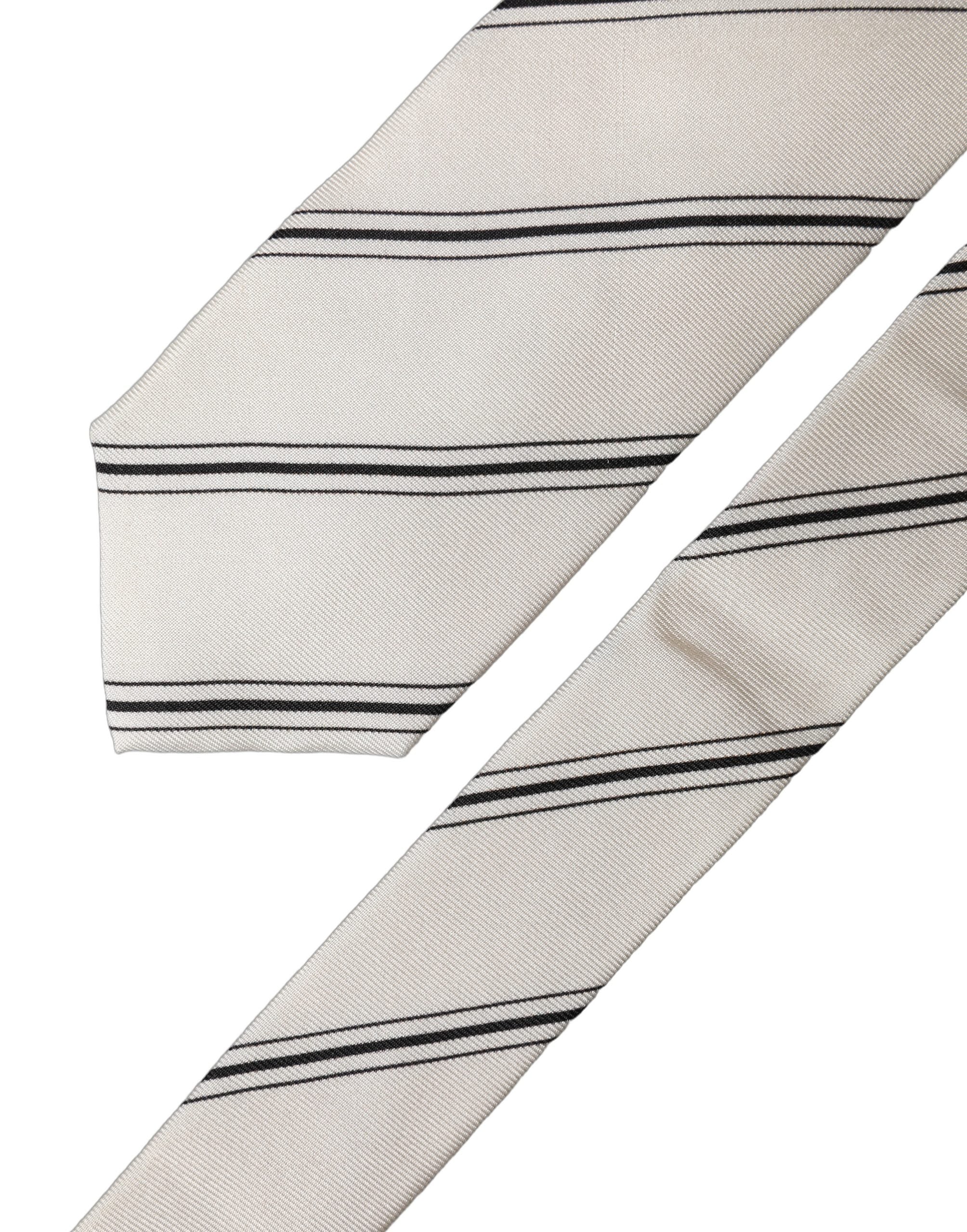 Dolce & Gabbana Beige Black Stripes 100% Silk Adjustable Men NeckMen's Men's Tie