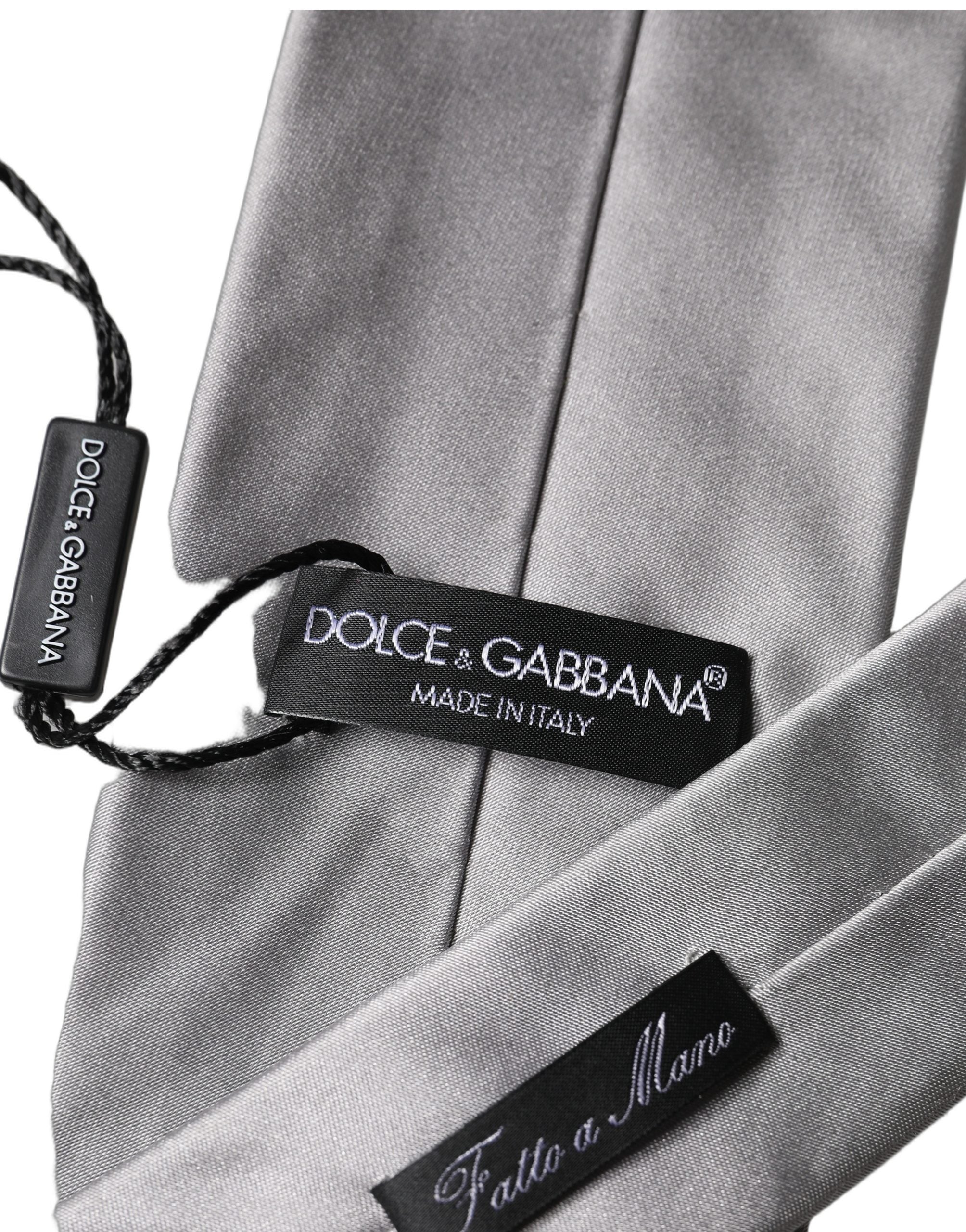 Dolce & Gabbana Gray Satin 100% Silk Adjustable Men Men'sd NeckMen's Men's Tie