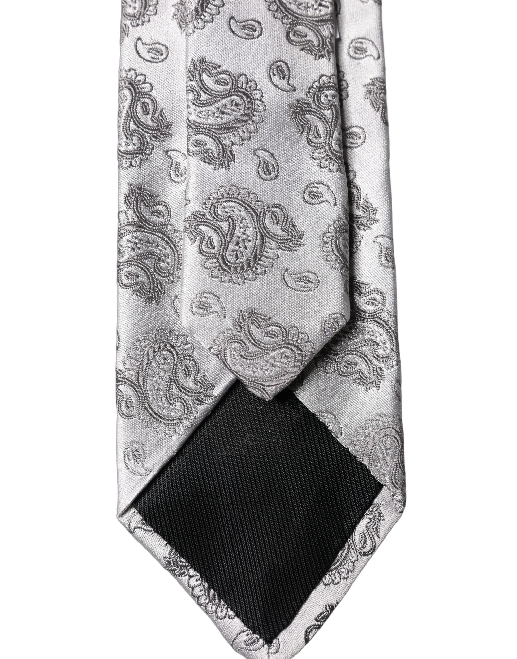 Dolce & Gabbana Silver Gray Paisley Silk Adjustable Men Men'sd NeckMen's Men's Tie