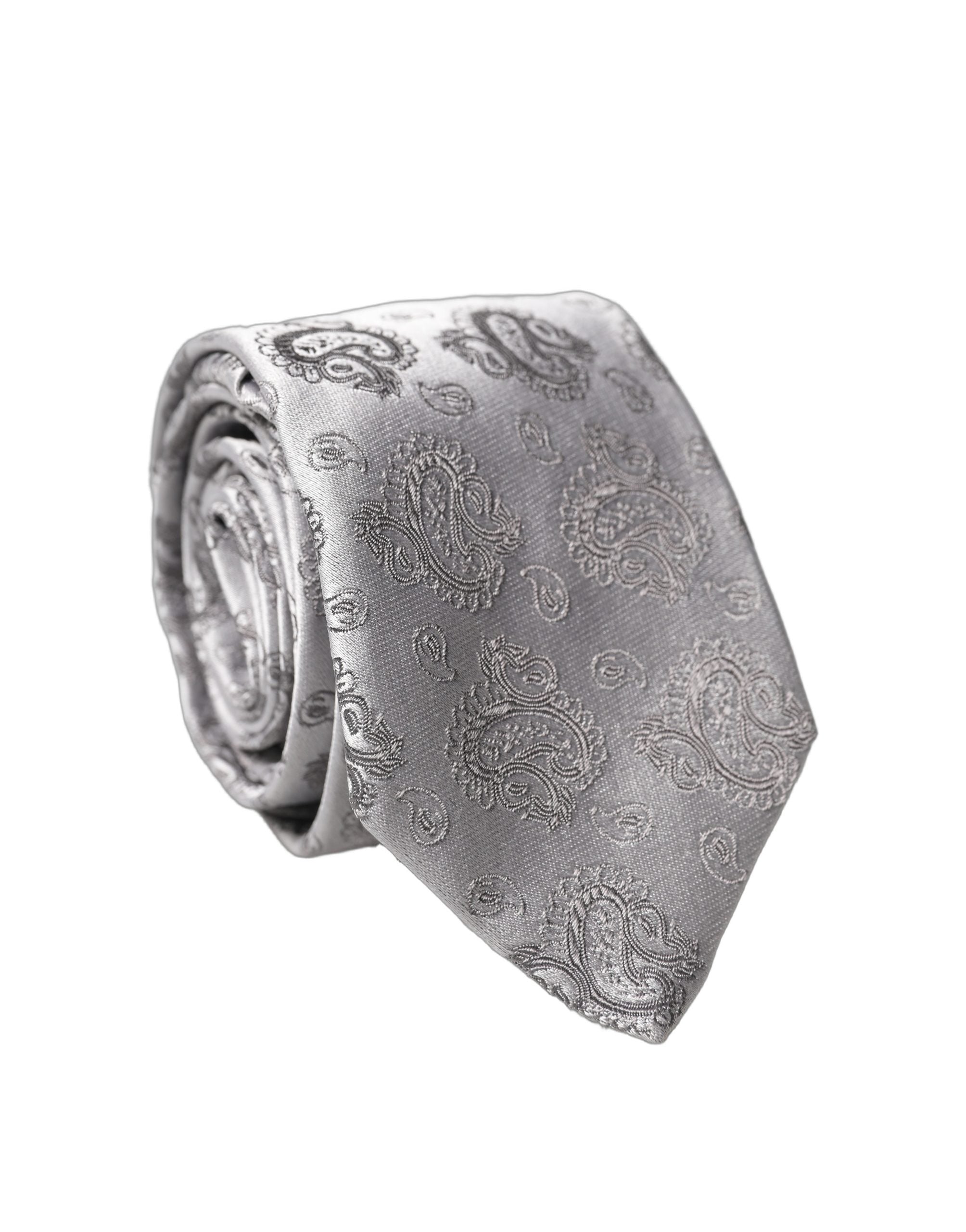 Dolce & Gabbana Silver Gray Paisley Silk Adjustable Men Men'sd NeckMen's Men's Tie