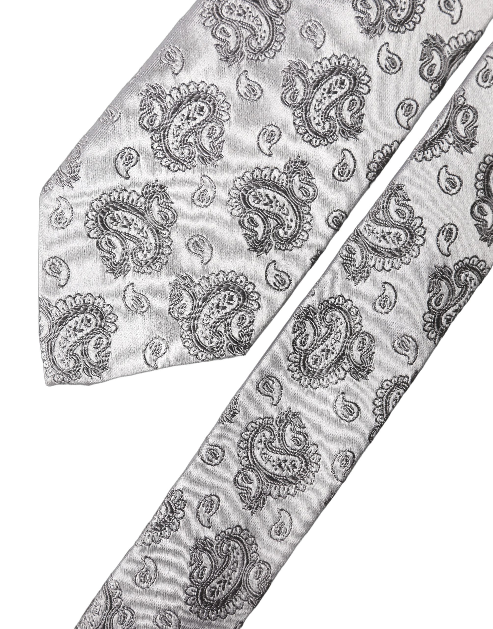 Dolce & Gabbana Silver Gray Paisley Silk Adjustable Men Men'sd NeckMen's Men's Tie