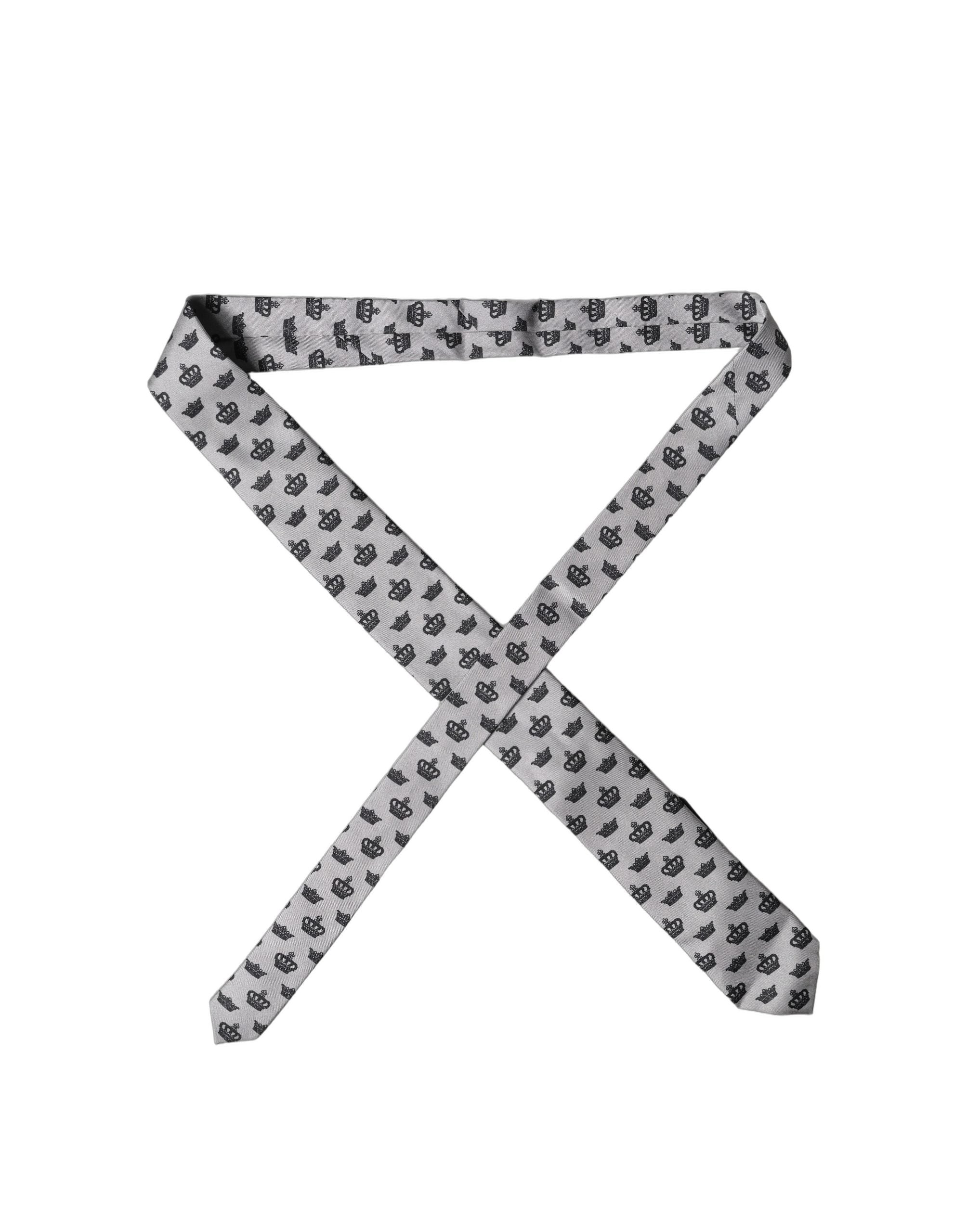 Dolce & Gabbana Gray Crown Fantasy Silk Adjustable Men Men'sd NeckMen's Men's Tie