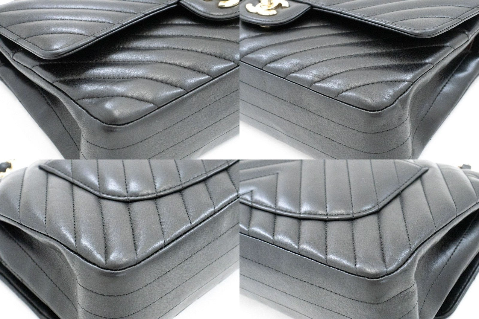 Chanel Timeless - Classic Double Flap Chevron Lambskin Black Leather Shoulder Bag Bag (Pre-Owned)