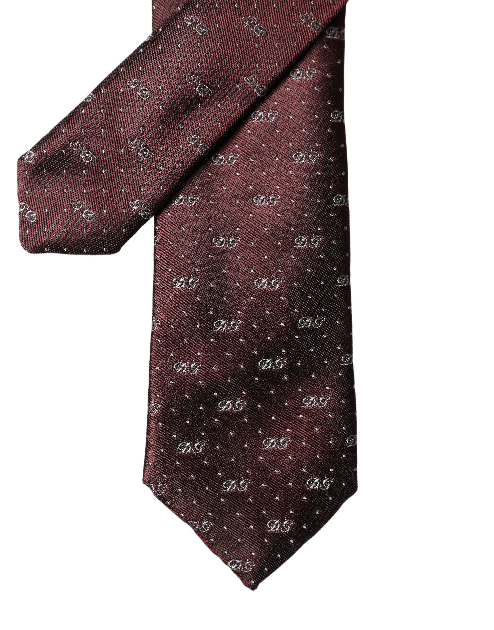 Dolce & Gabbana Burgundy Logo Monogram Silk Adjustable Men NeckMen's Men's Tie