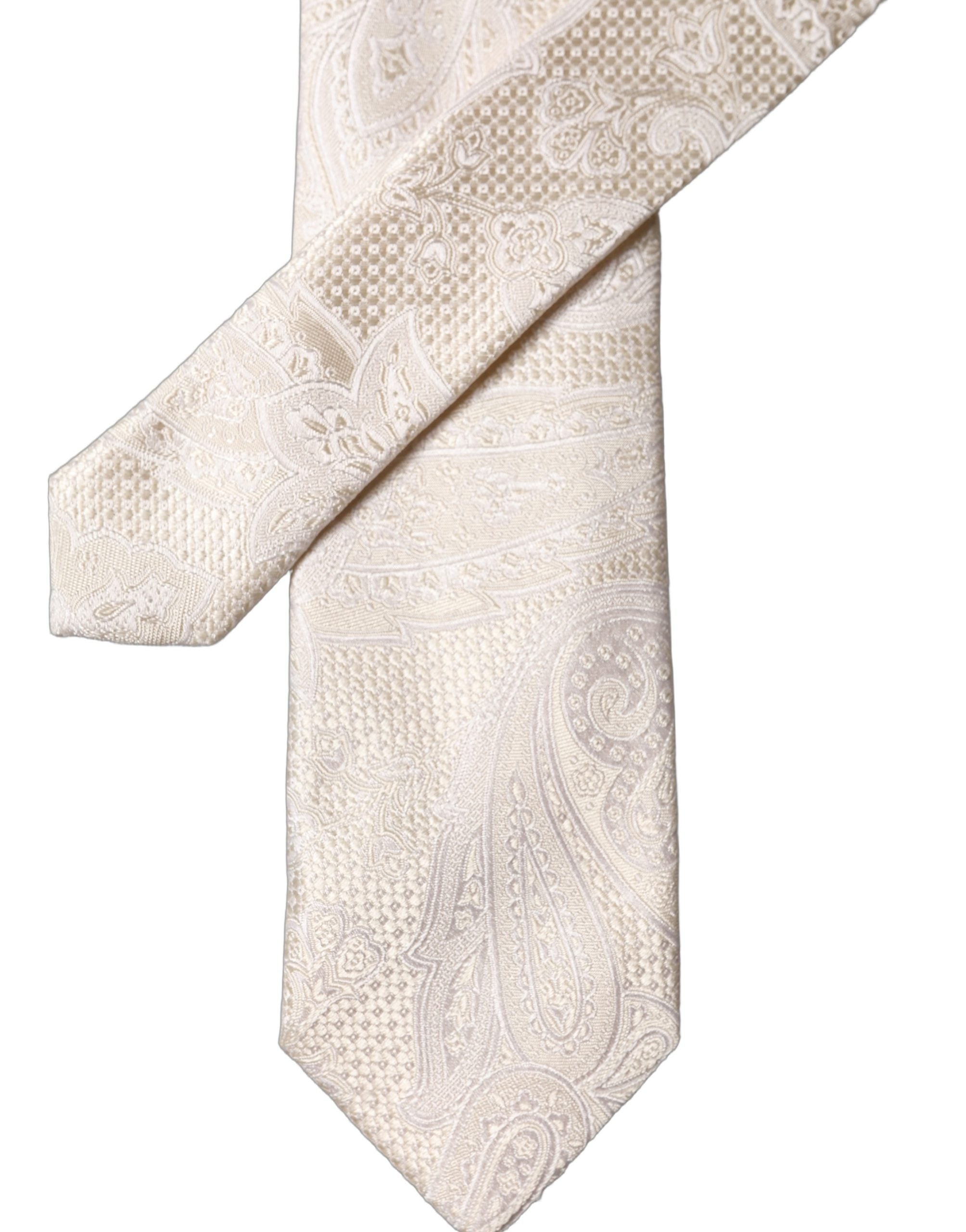 Dolce & Gabbana Off White Floral Silk Adjustable Men Men'sd NeckMen's Men's Tie
