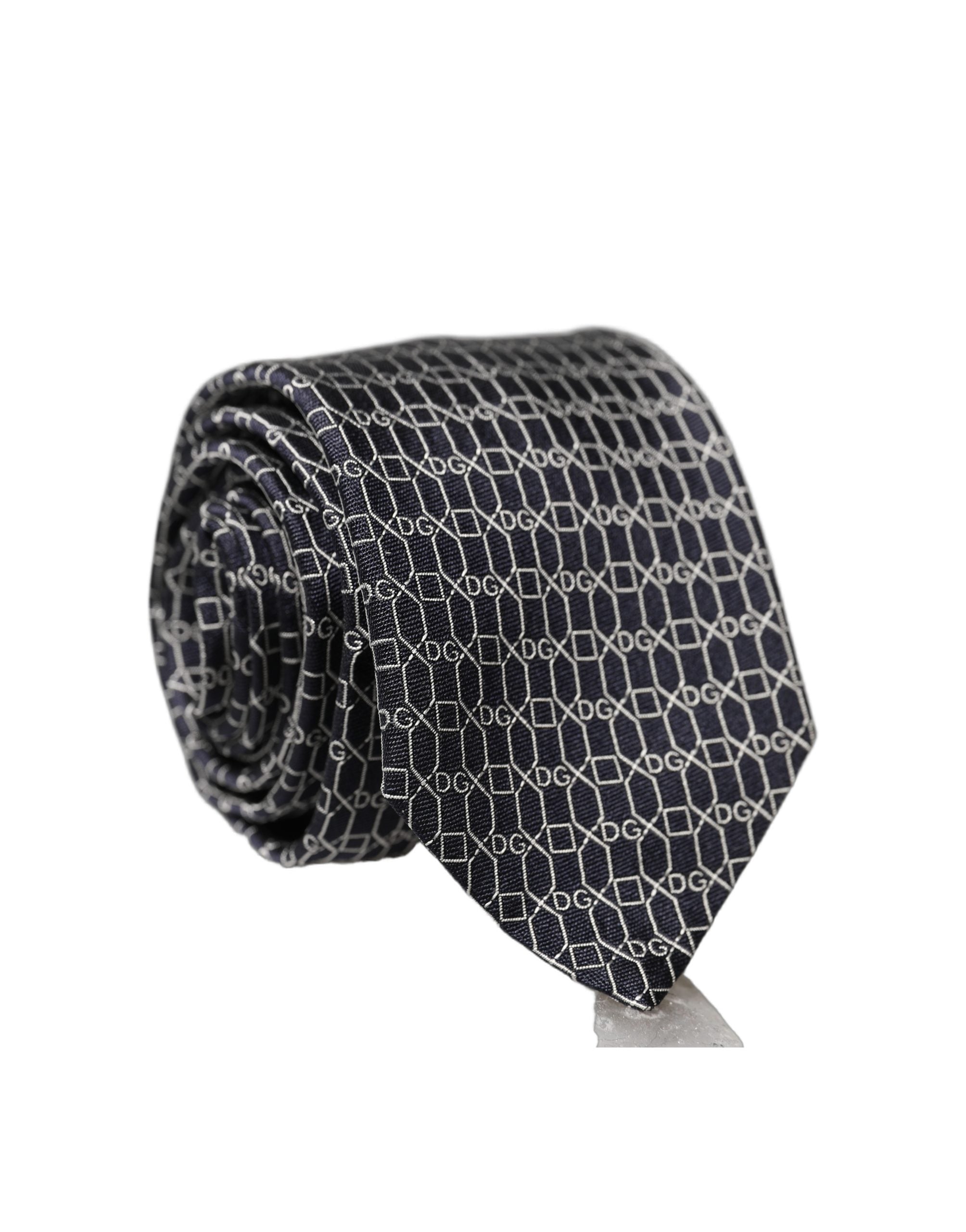 Dolce & Gabbana Black Geometric DG Silk Adjustable Men Men'sd NeckMen's Men's Tie