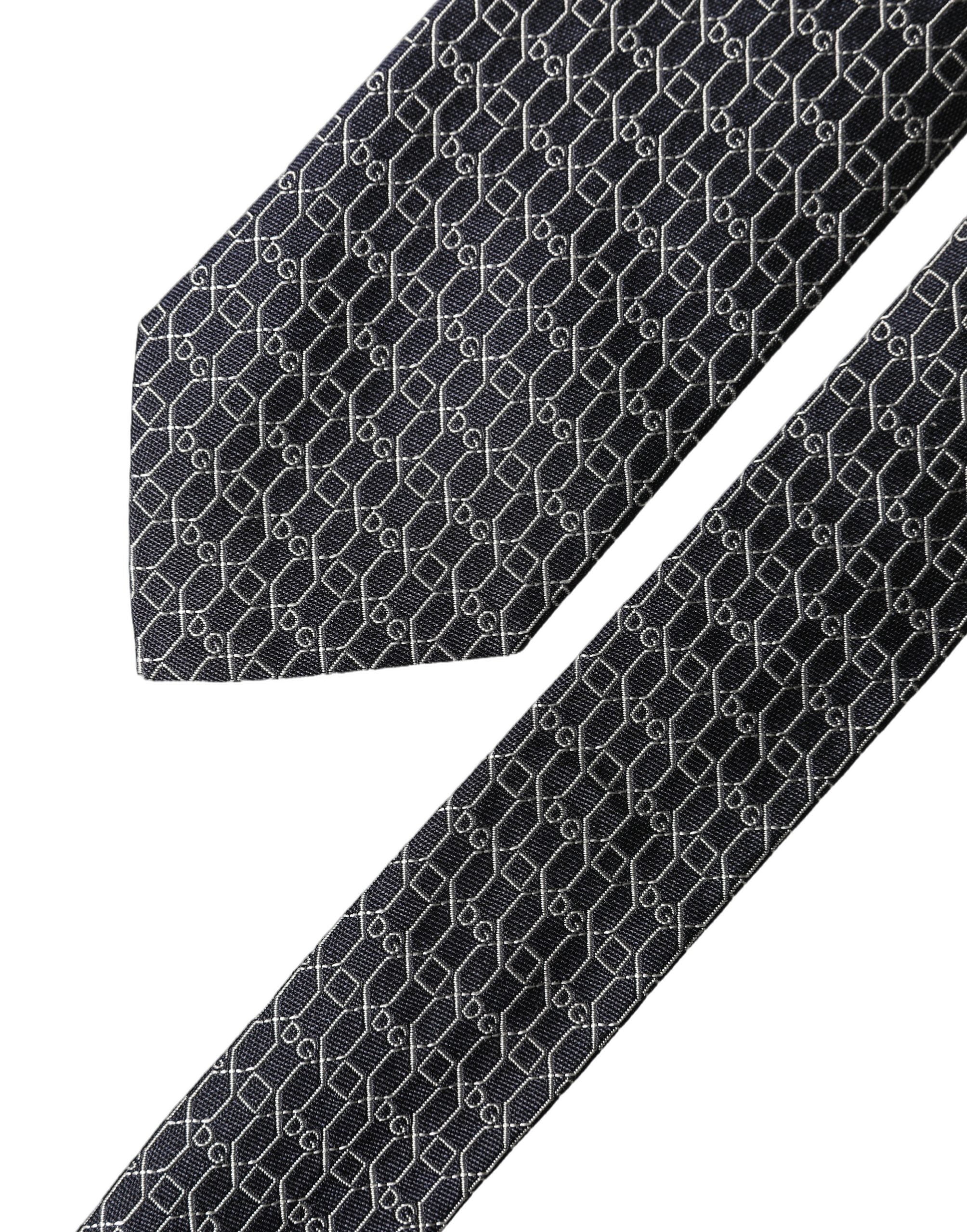 Dolce & Gabbana Black Geometric DG Silk Adjustable Men Men'sd NeckMen's Men's Tie