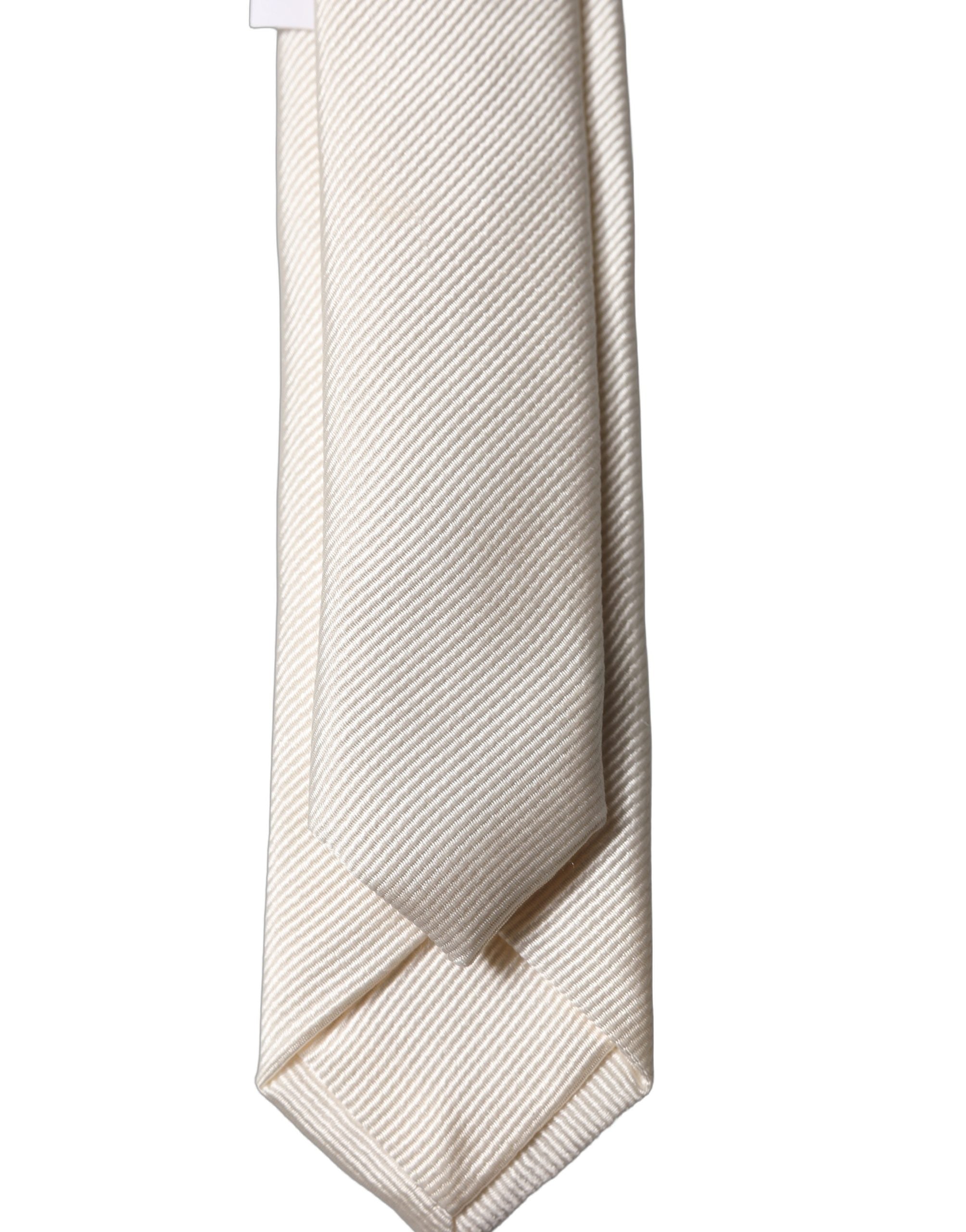 Dolce & Gabbana Off White Solid 100% Silk Adjustable Men Men'sd NeckMen's Men's Tie