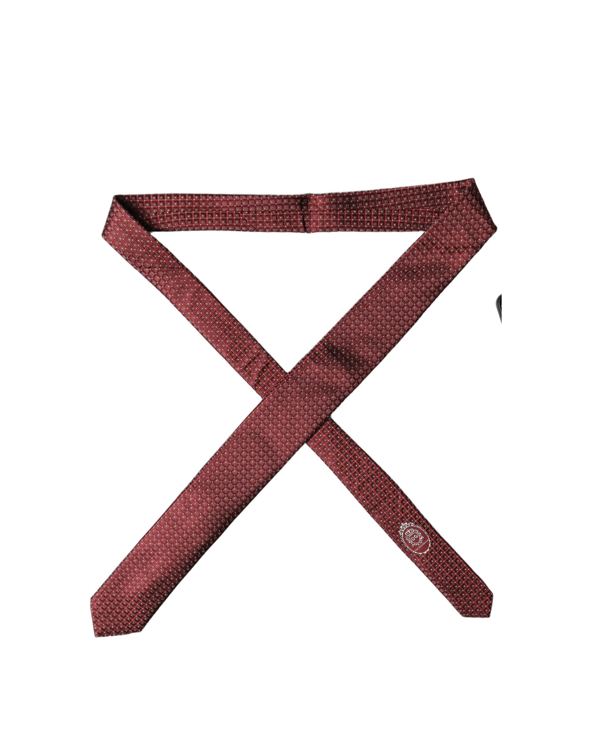 Dolce & Gabbana Burgundy Geometric Silk Adjustable Men Men'sd NeckMen's Men's Tie