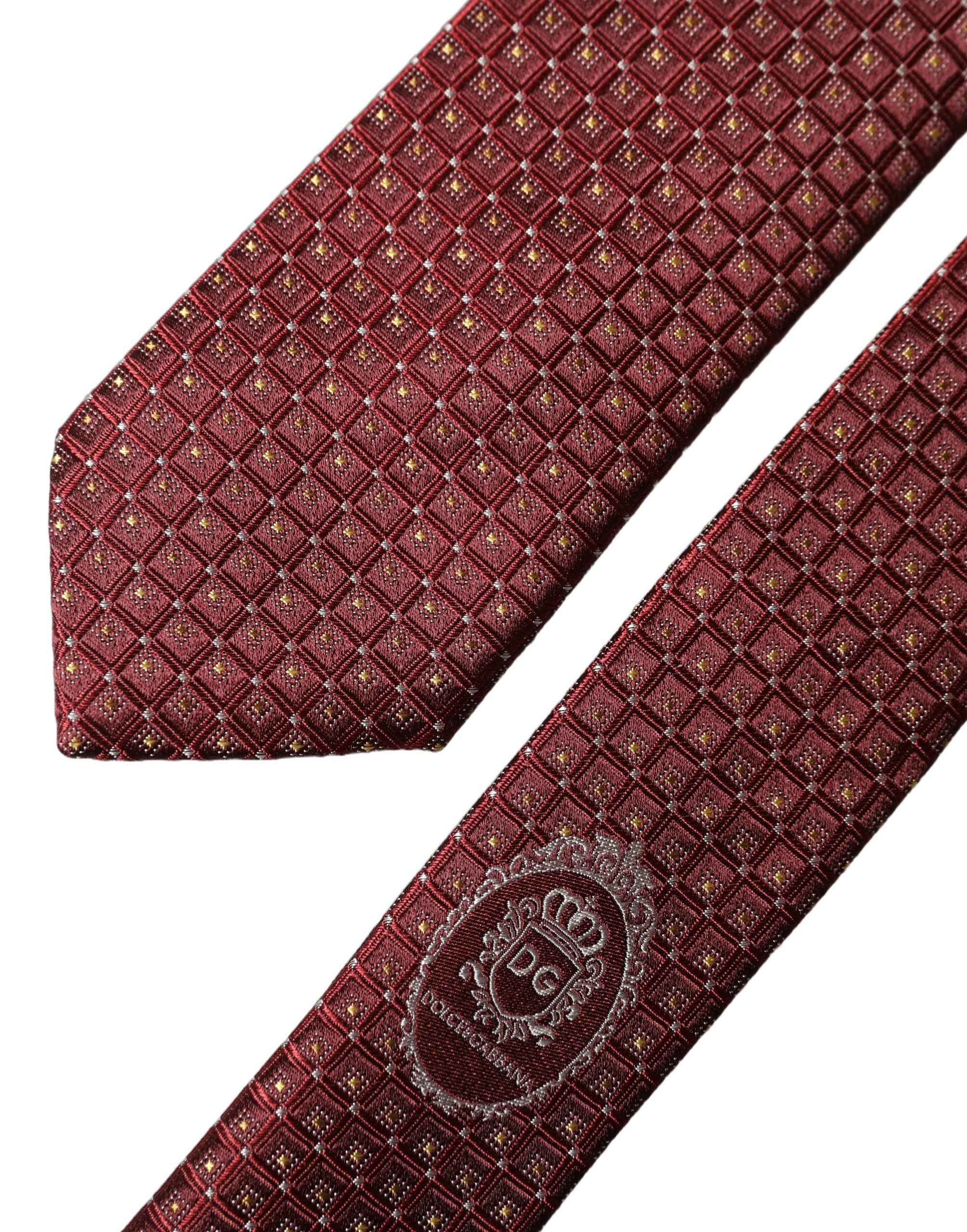 Dolce & Gabbana Burgundy Geometric Silk Adjustable Men Men'sd NeckMen's Men's Tie
