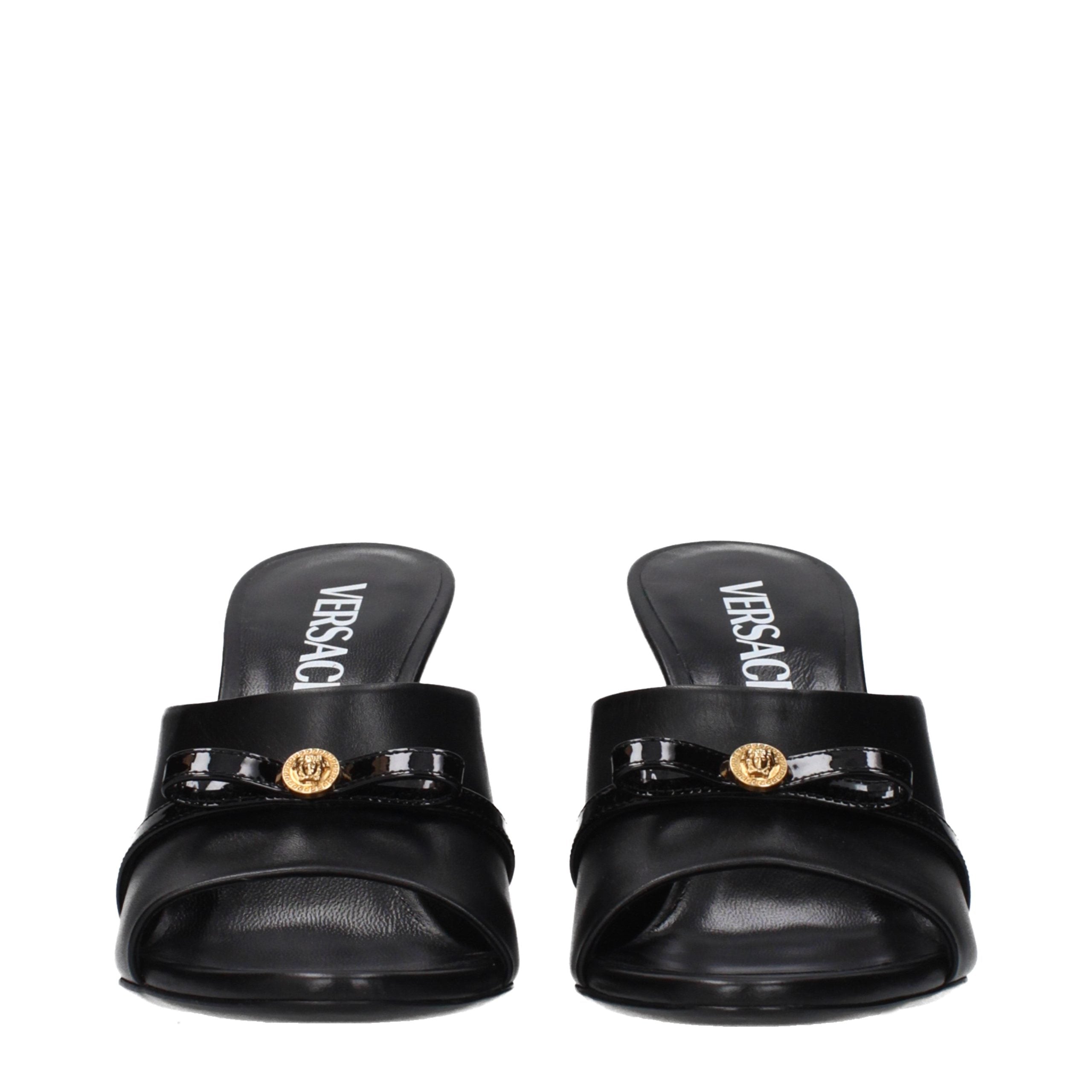 Versace Black Leather Wedge Women's Sandals