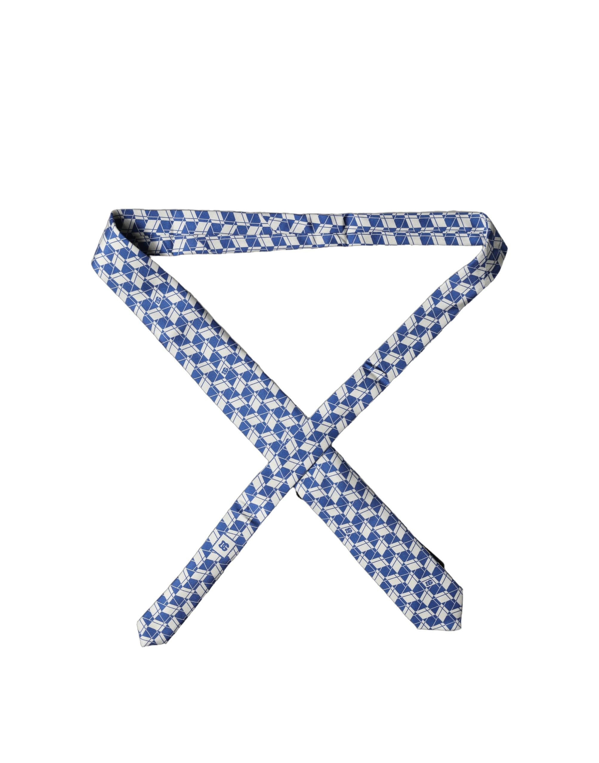 Dolce & Gabbana Blue White Geometric Silk Adjustable Men Men'sd NeckMen's Men's Tie