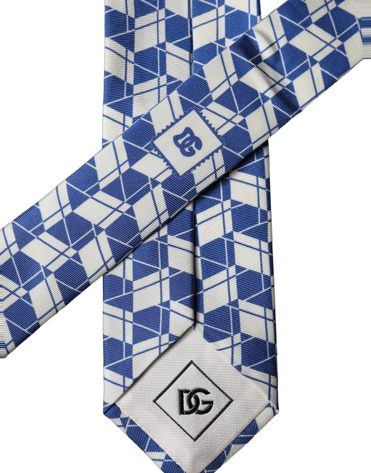 Dolce & Gabbana Blue White Geometric Silk Adjustable Men Men'sd NeckMen's Men's Tie