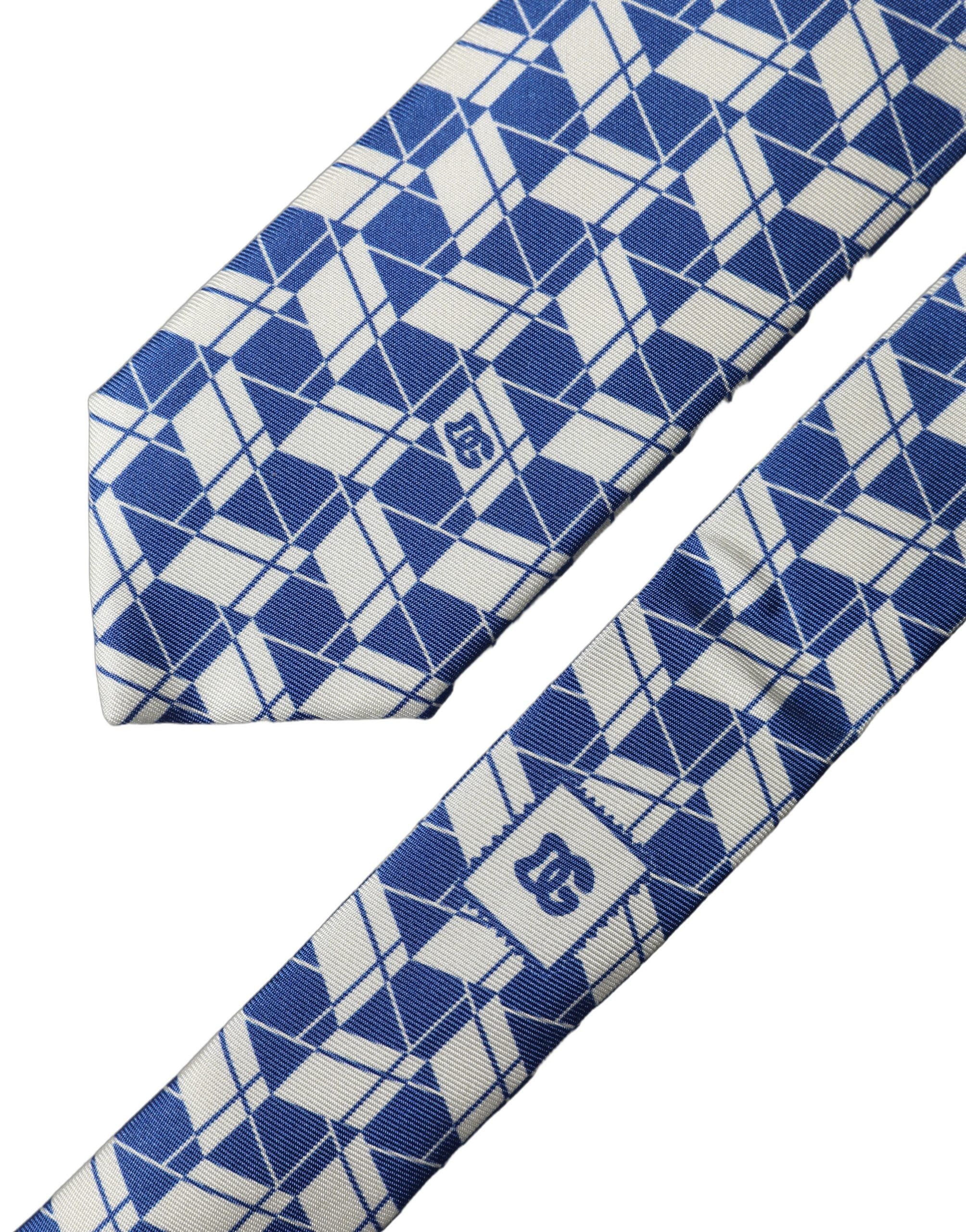 Dolce & Gabbana Blue White Geometric Silk Adjustable Men Men'sd NeckMen's Men's Tie