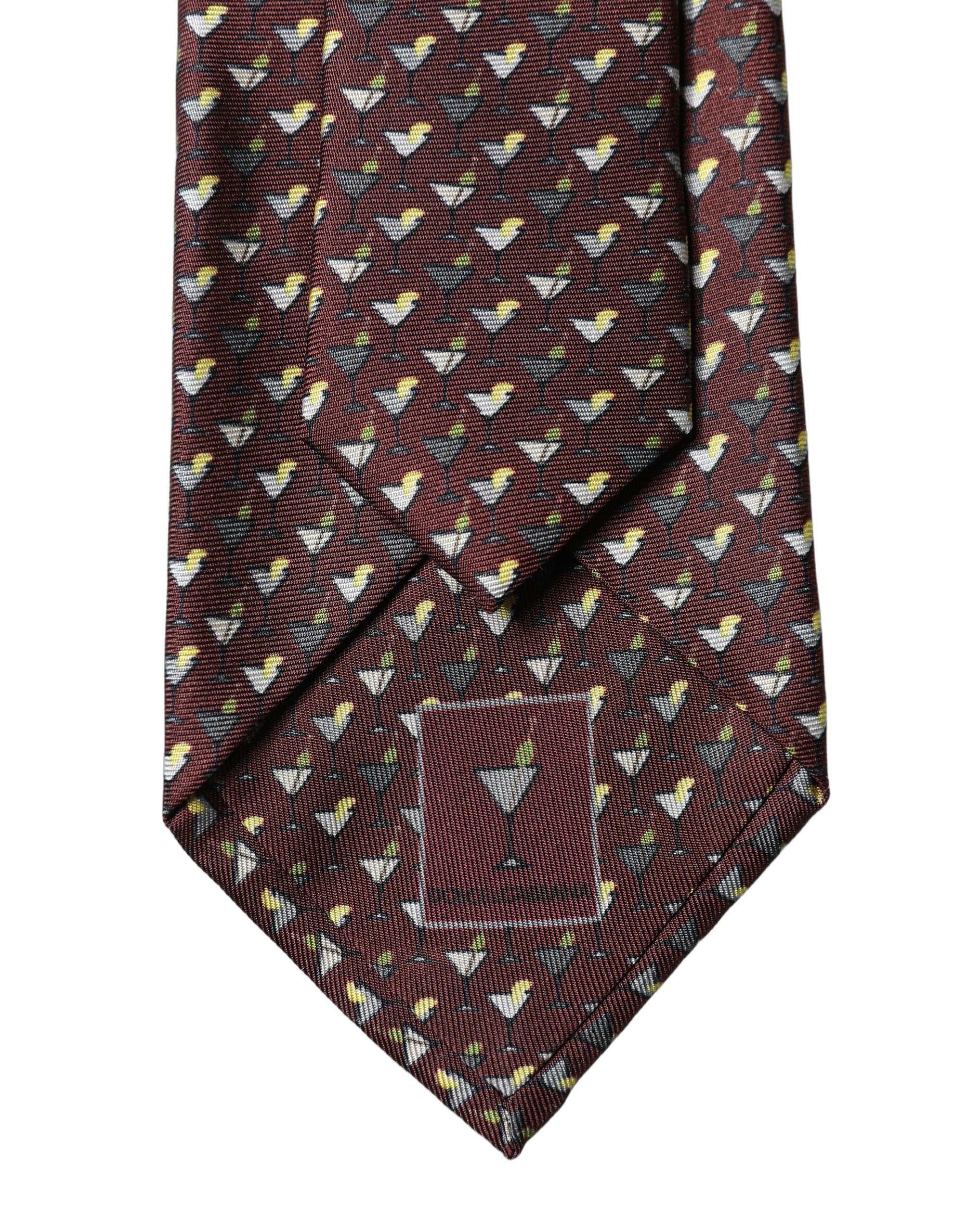 Dolce & Gabbana Burgundy Geometric Silk Adjustable Men Men'sd NeckMen's Men's Tie