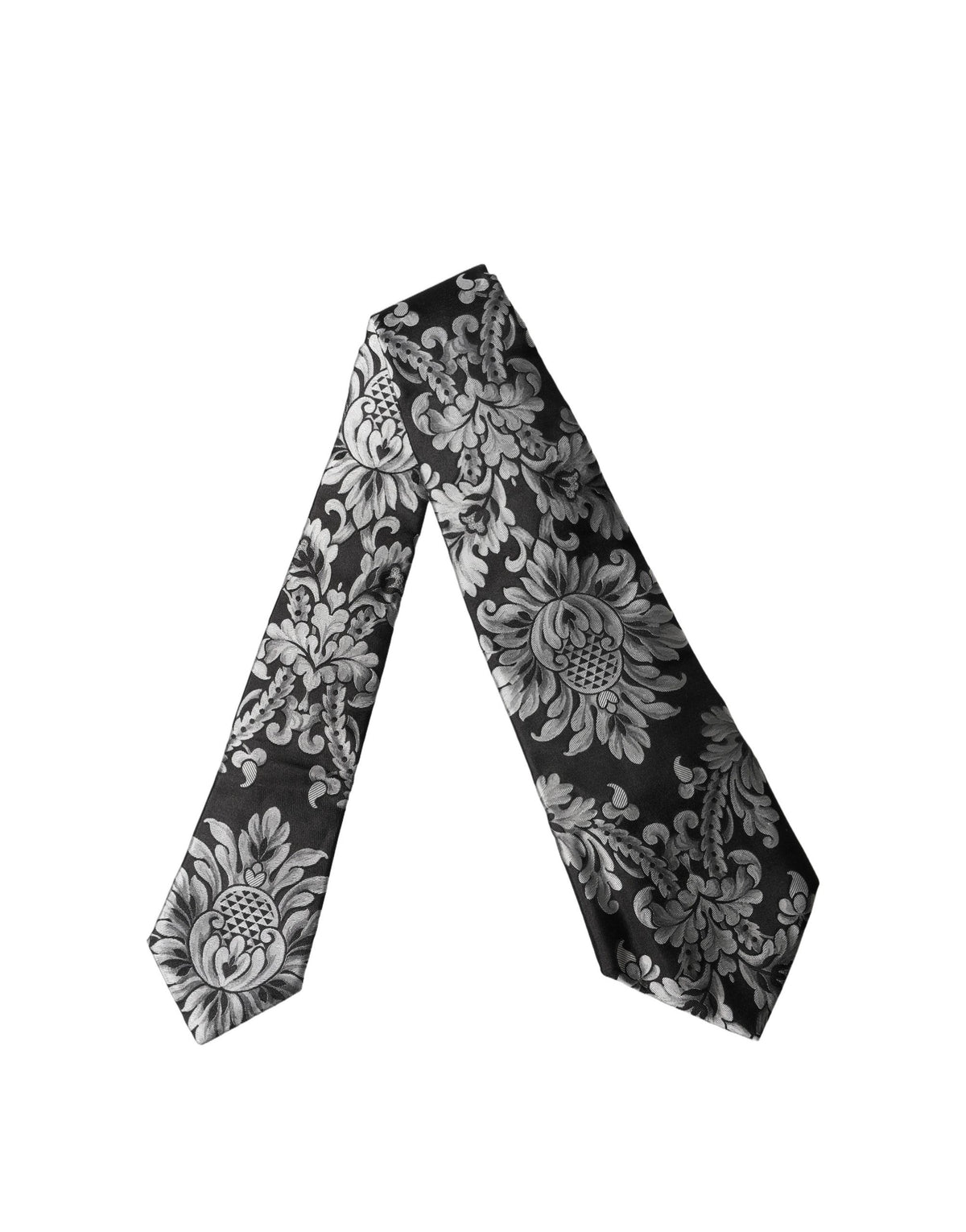 Dolce & Gabbana Black Silver Floral Silk Adjustable Women NeckWomen's Women's Tie