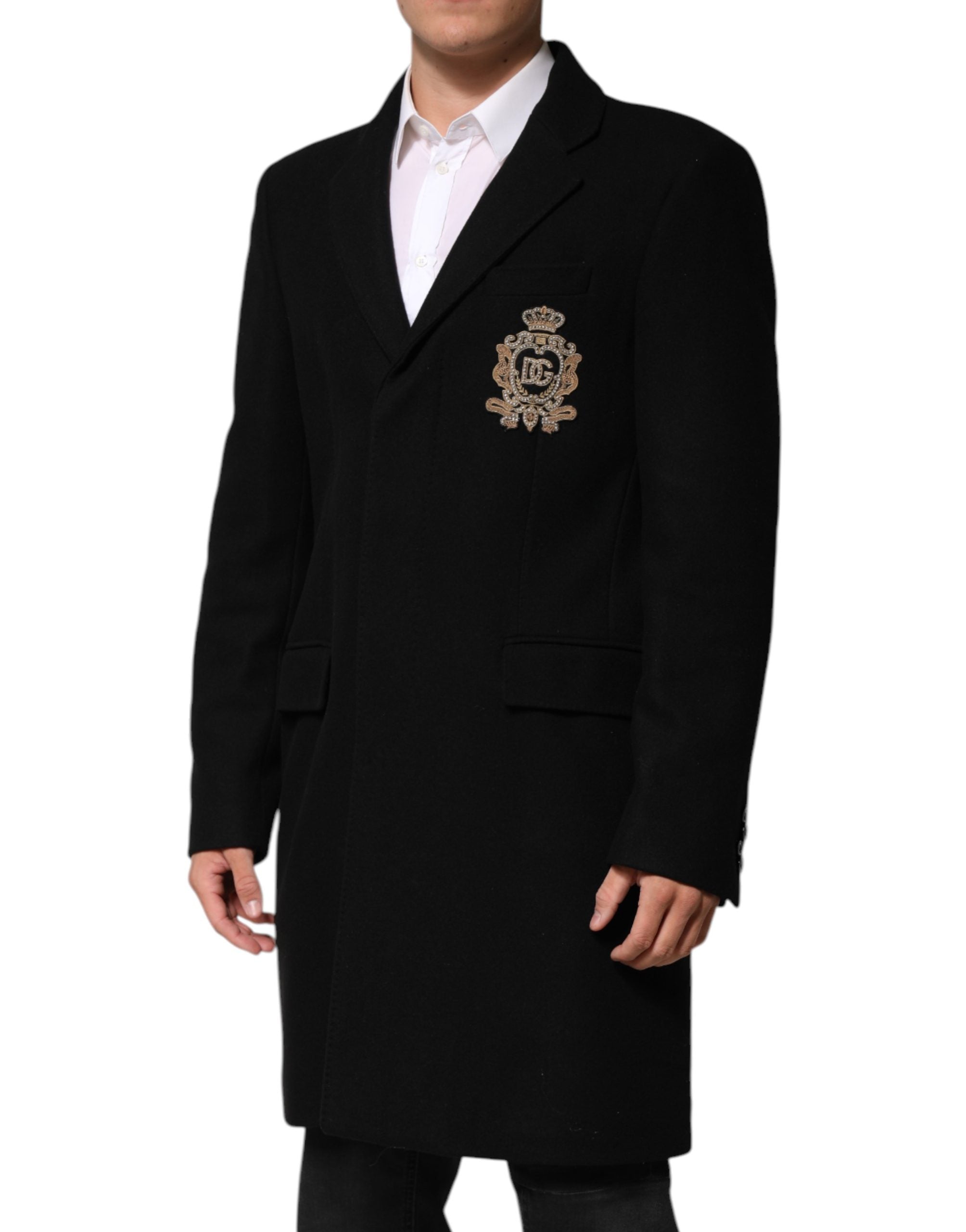 Dolce & Gabbana Black Heraldic Patch Single Breasted Men's Jacket