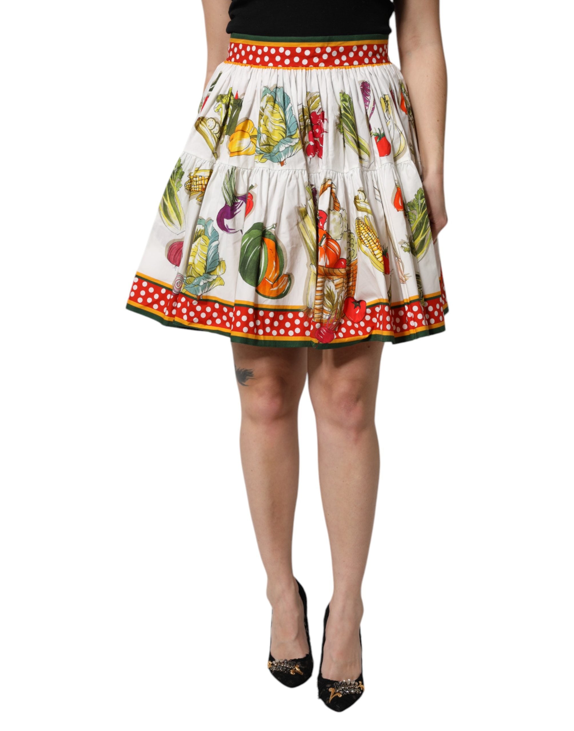 Dolce & Gabbana Multicolor Vegetable Print Short Poplin Mini Women's Skirt
