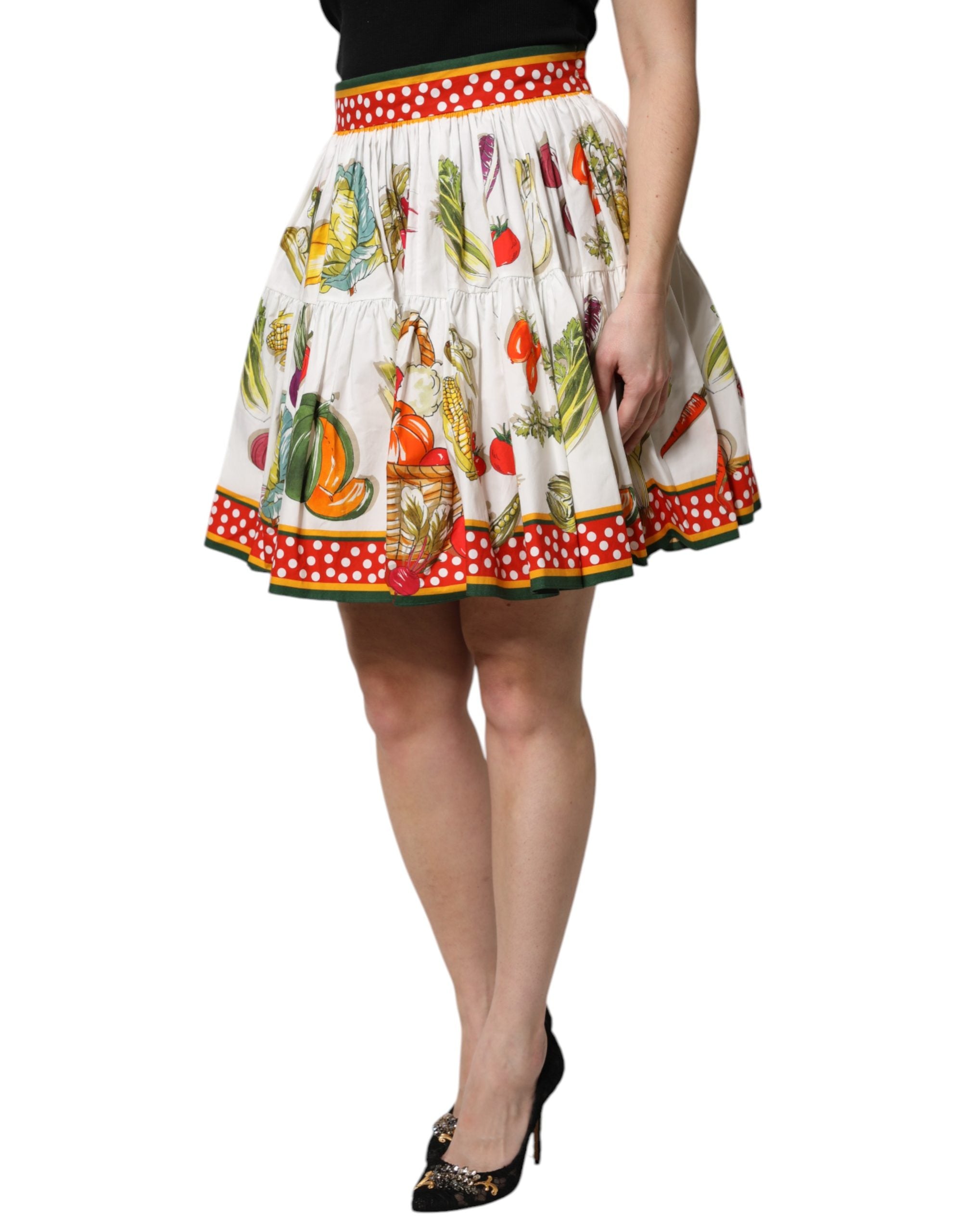 Dolce & Gabbana Multicolor Vegetable Print Short Poplin Mini Women's Skirt