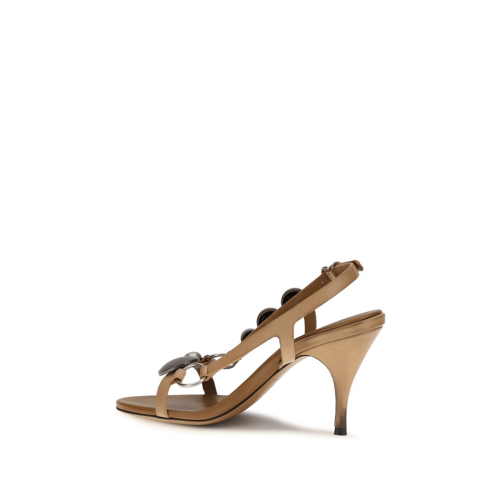 Miu Miu Brown Calf Leather Bos Taurus Stiletto Heel Women's Sandals