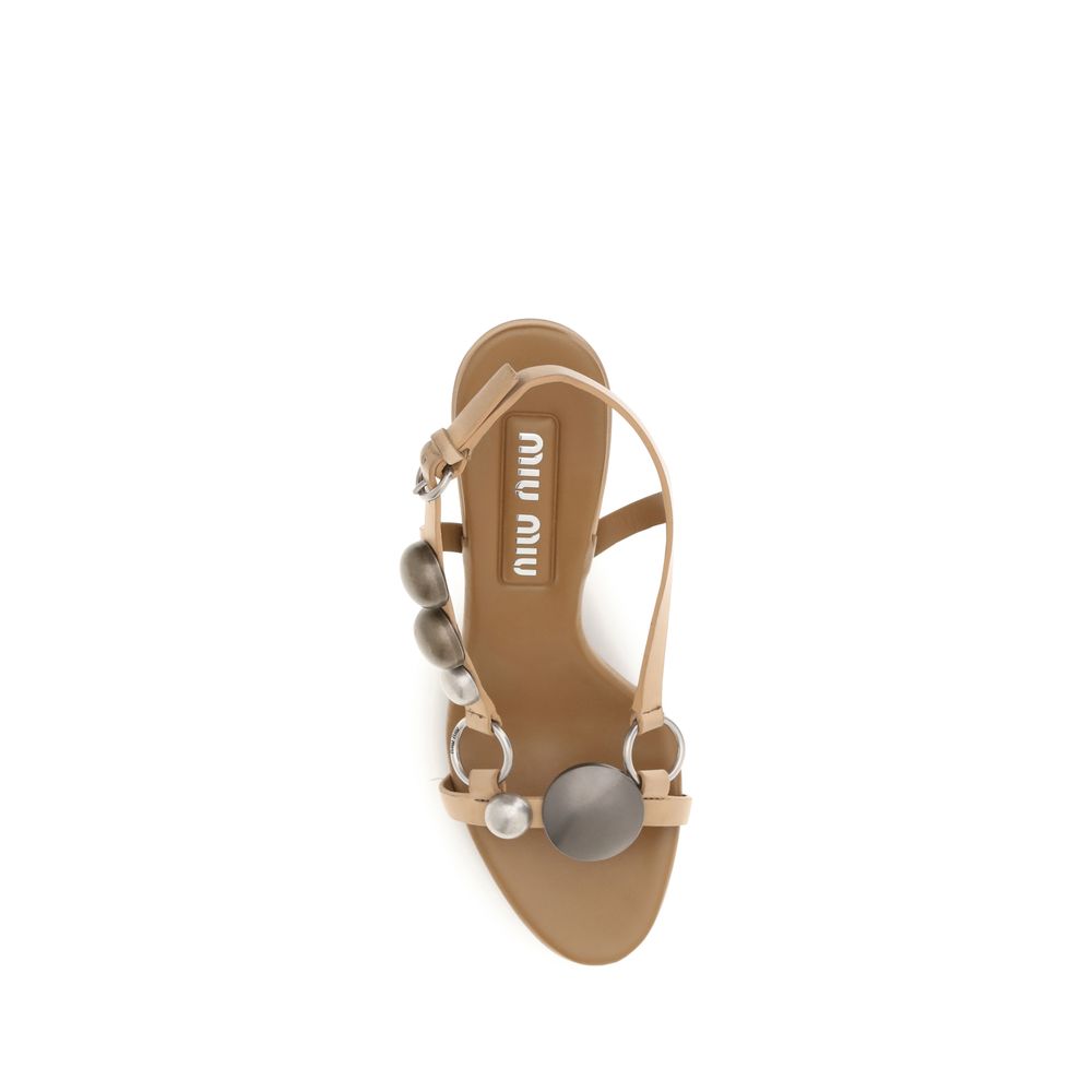 Miu Miu Brown Calf Leather Bos Taurus Stiletto Heel Women's Sandals