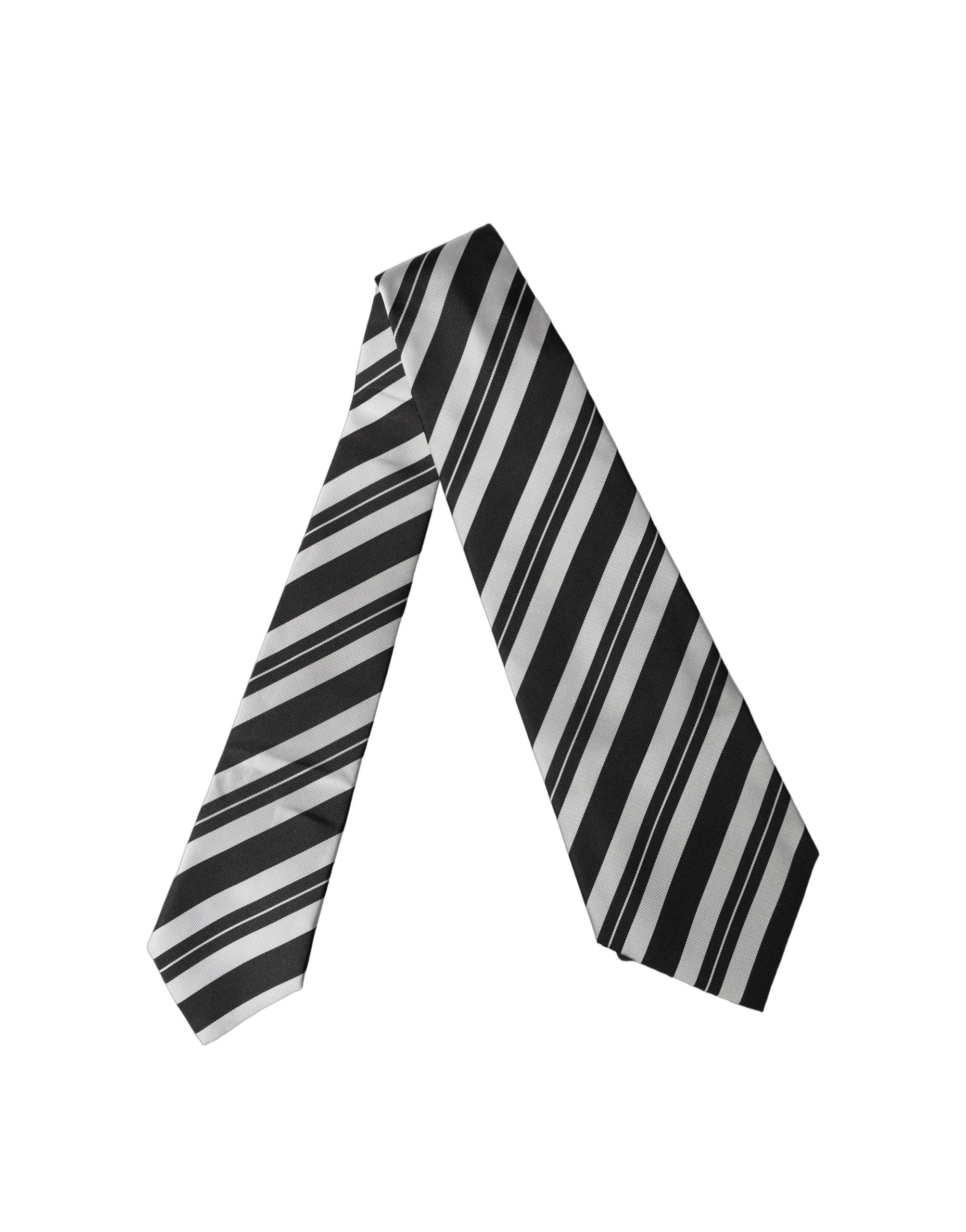 Dolce & Gabbana Black White Stripes Silk Adjustable Women NeckWomen's Women's Tie