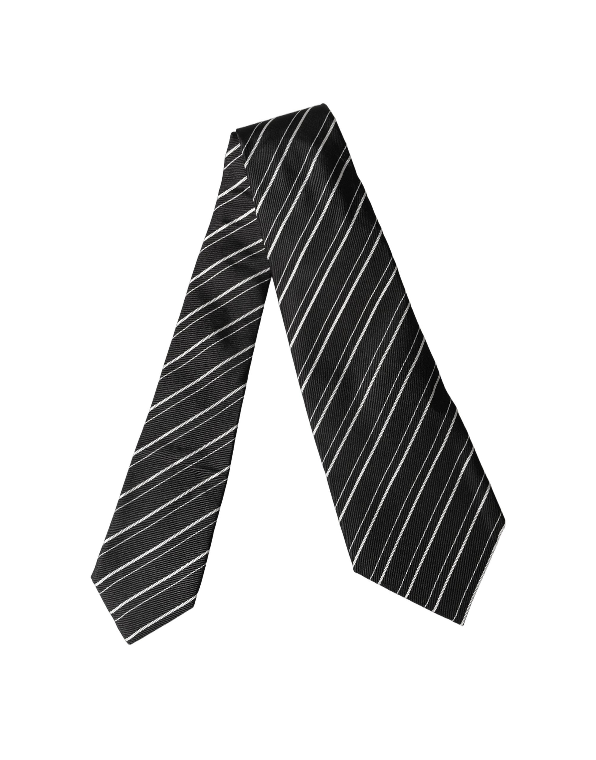 Dolce & Gabbana Dark Gray White Stripes Silk Adjustable Women NeckWomen's Women's Tie