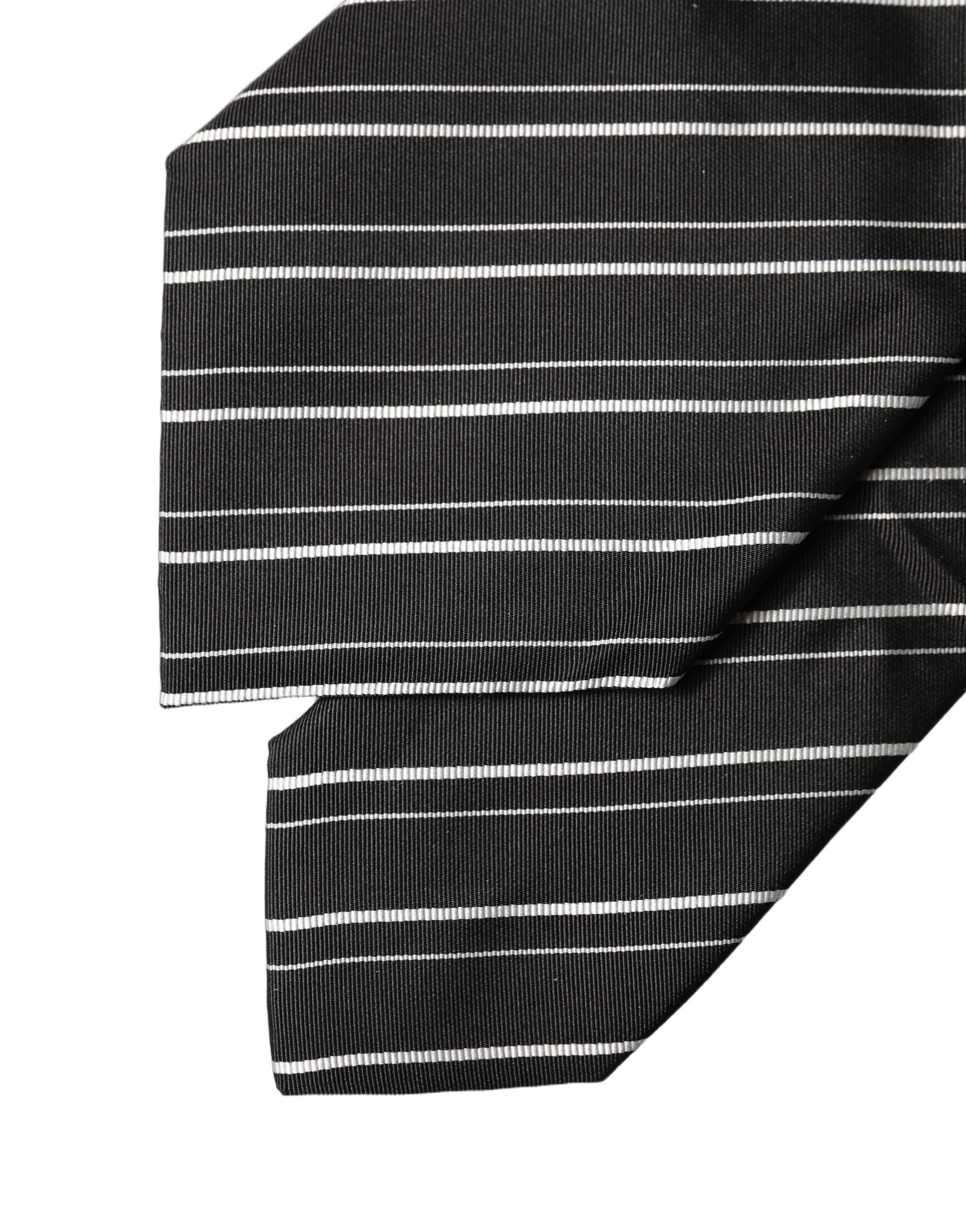 Dolce & Gabbana Dark Gray White Stripes Silk Adjustable Women NeckWomen's Women's Tie