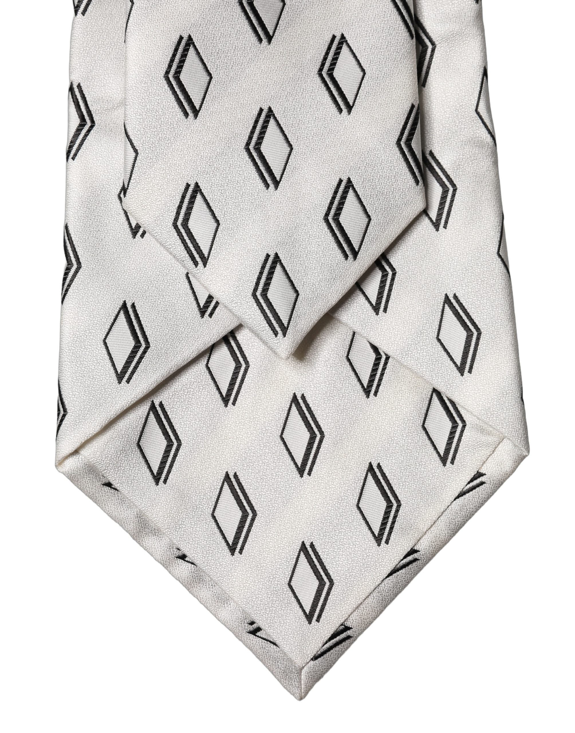 Dolce & Gabbana White Patterned Silk Adjustable Women Women'sd NeckWomen's Women's Tie