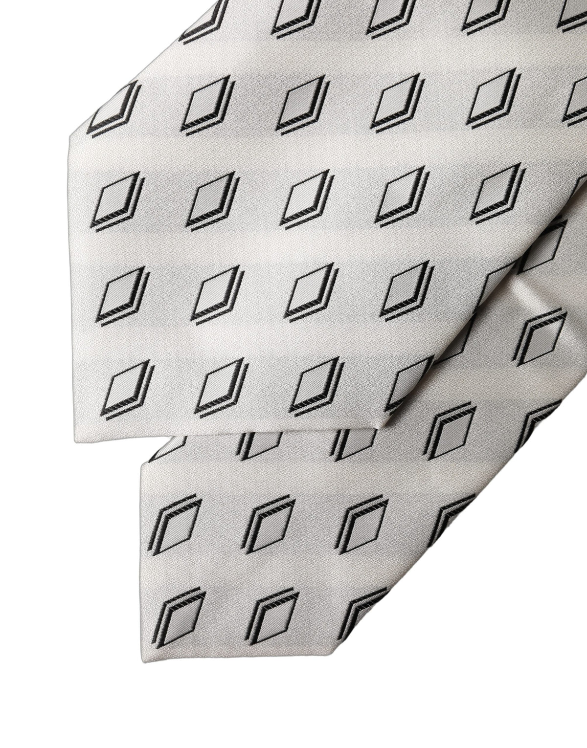 Dolce & Gabbana White Patterned Silk Adjustable Women Women'sd NeckWomen's Women's Tie