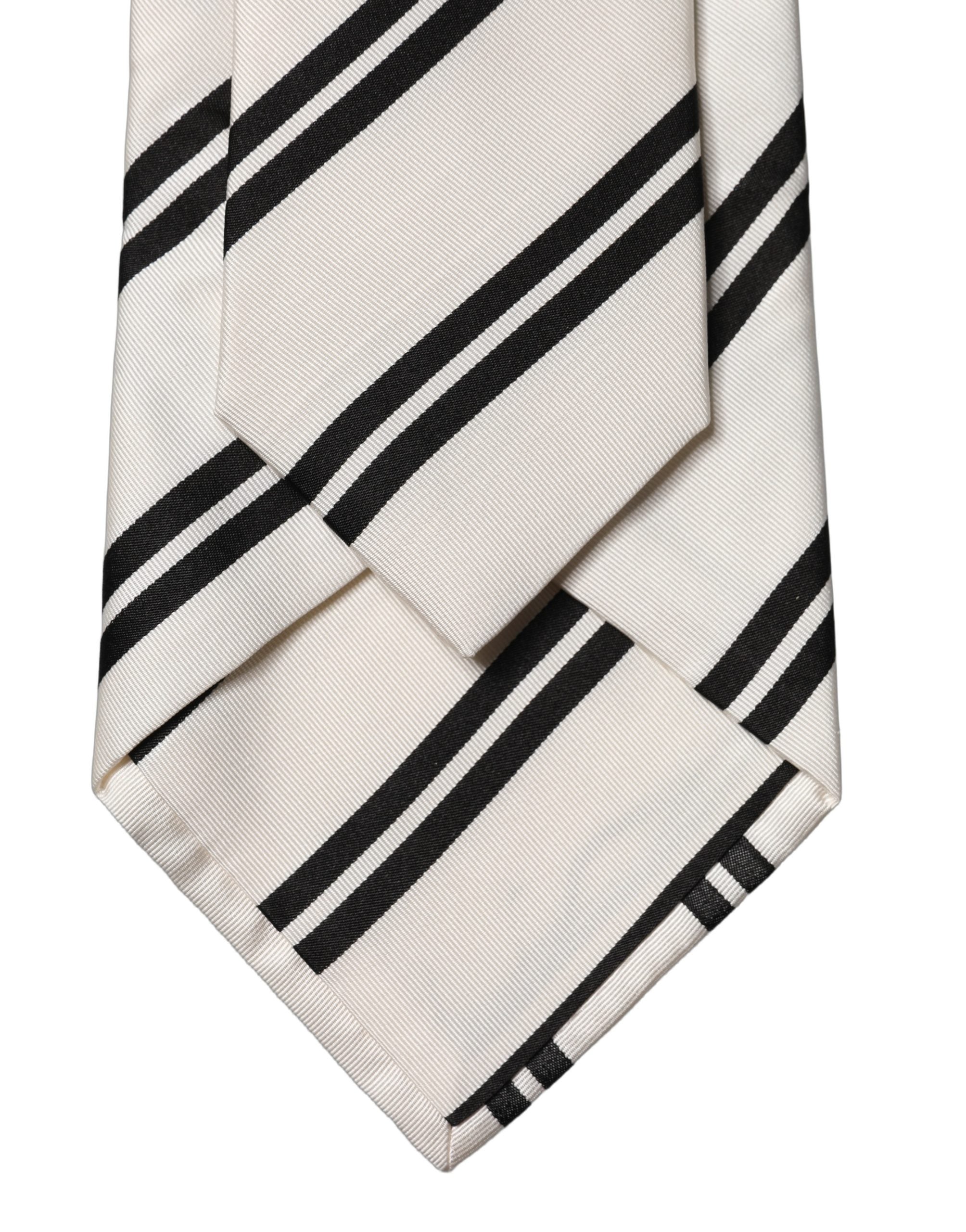 Dolce & Gabbana White Black Stripes Silk Adjustable Women NeckWomen's Women's Tie