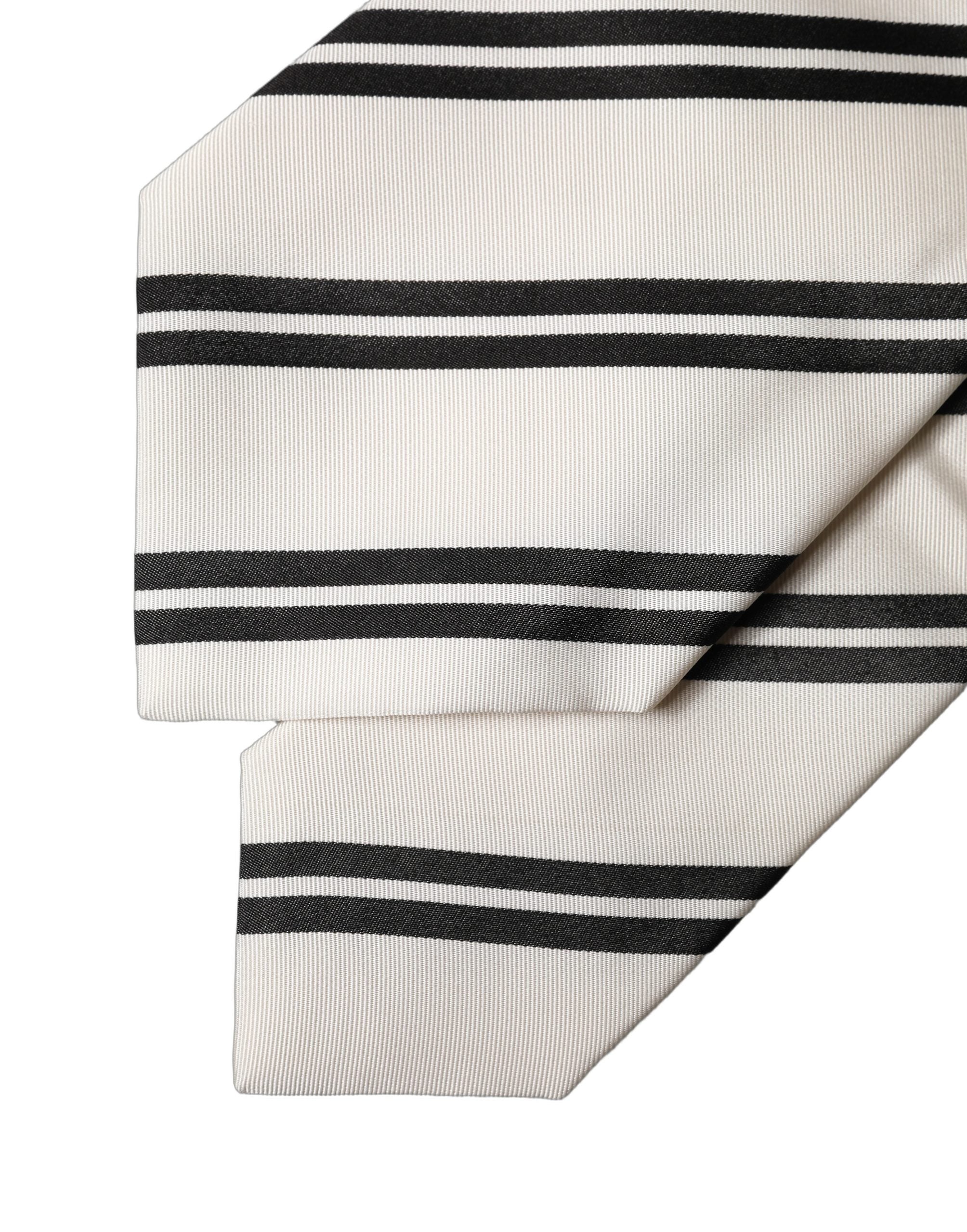 Dolce & Gabbana White Black Stripes Silk Adjustable Women NeckWomen's Women's Tie