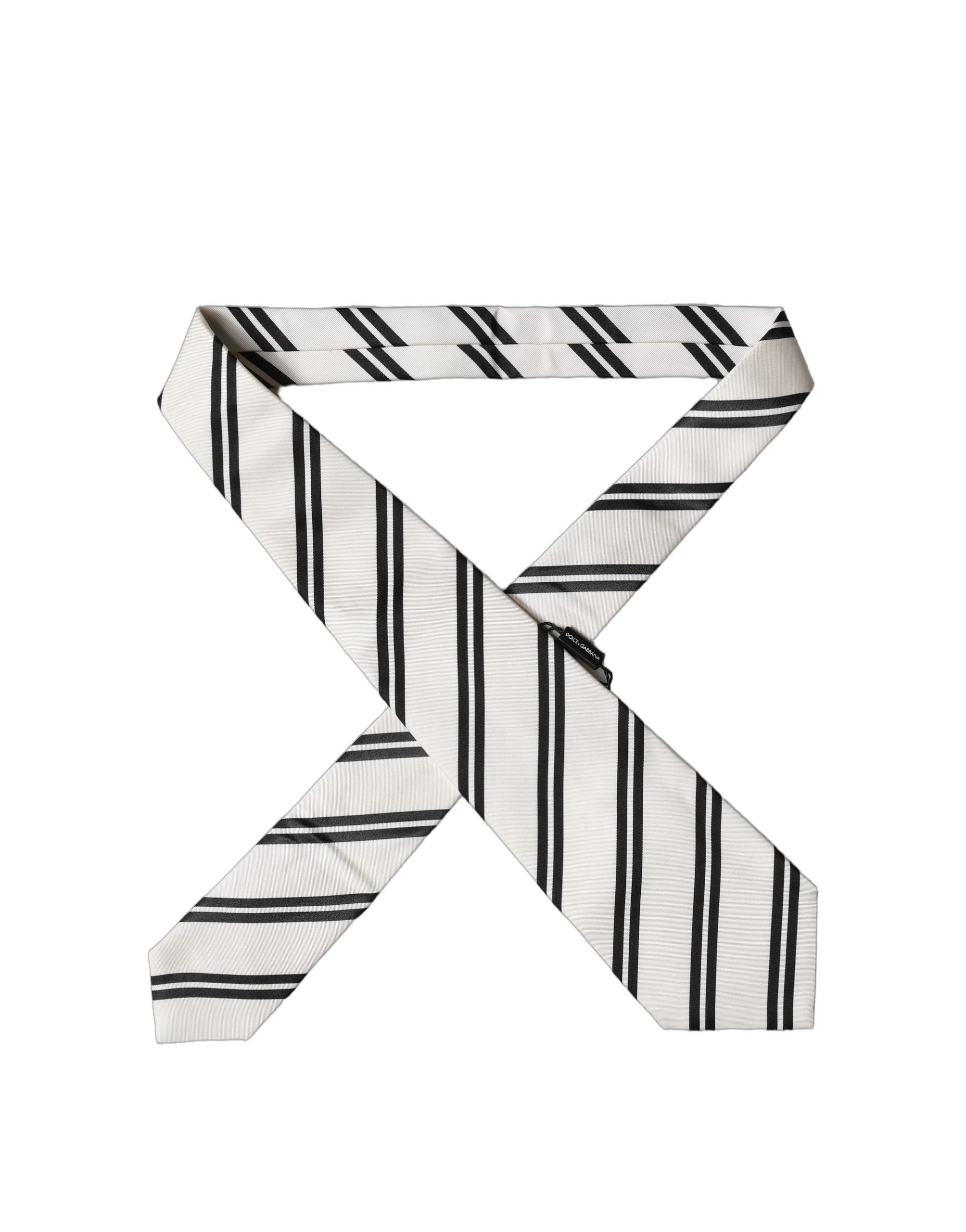 Dolce & Gabbana White Black Stripes Silk Adjustable Women NeckWomen's Women's Tie