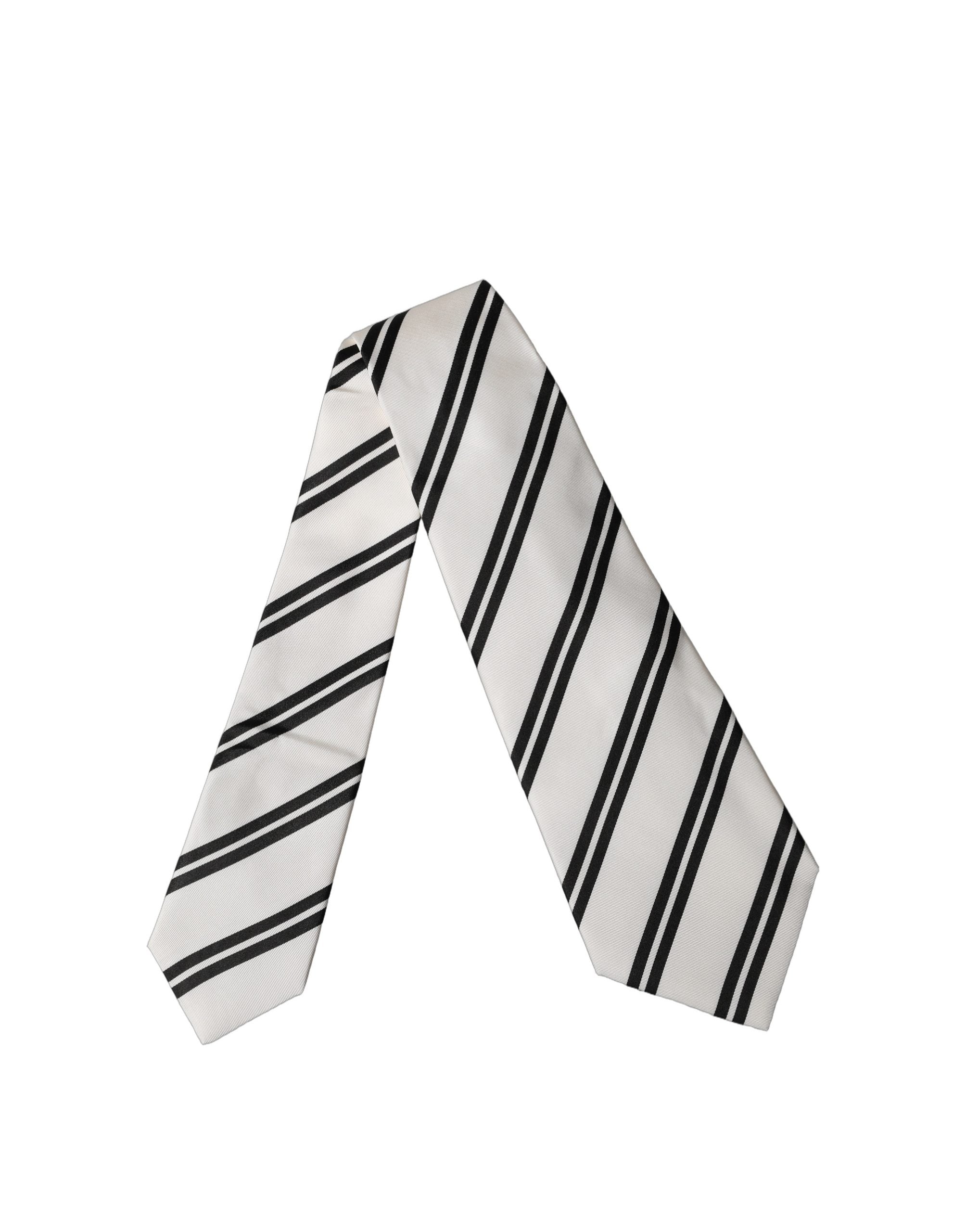 Dolce & Gabbana White Black Stripes Silk Adjustable Women NeckWomen's Women's Tie