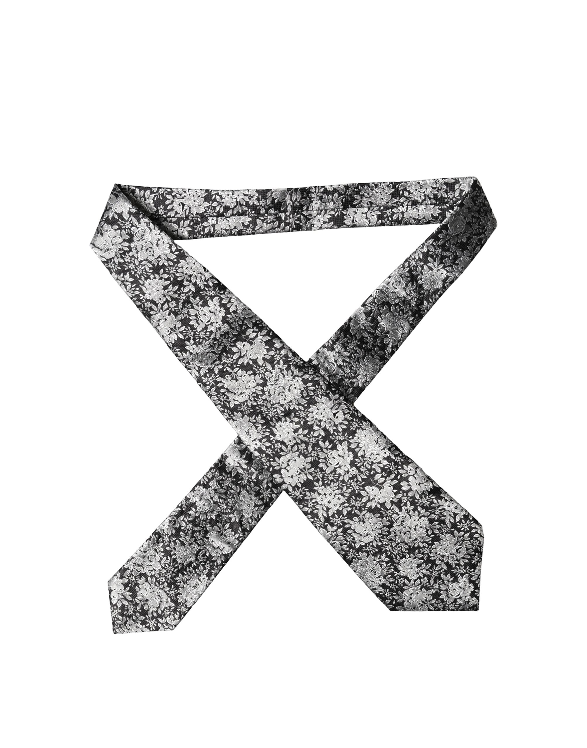 Dolce & Gabbana Dark Gray Silver Floral Silk Adjustable Women NeckWomen's Women's Tie