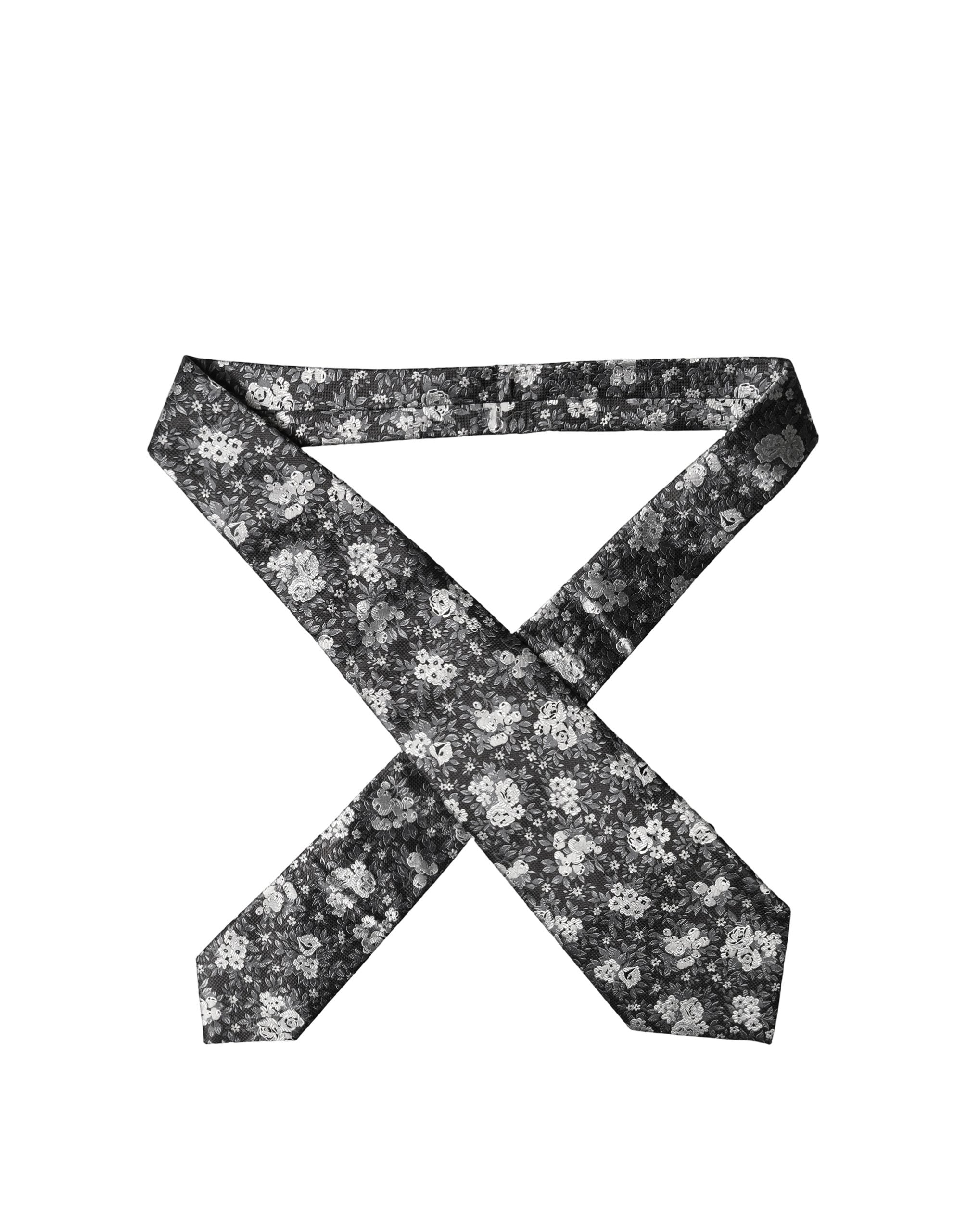 Dolce & Gabbana Dark Gray White Floral Silk Adjustable Women NeckWomen's Women's Tie