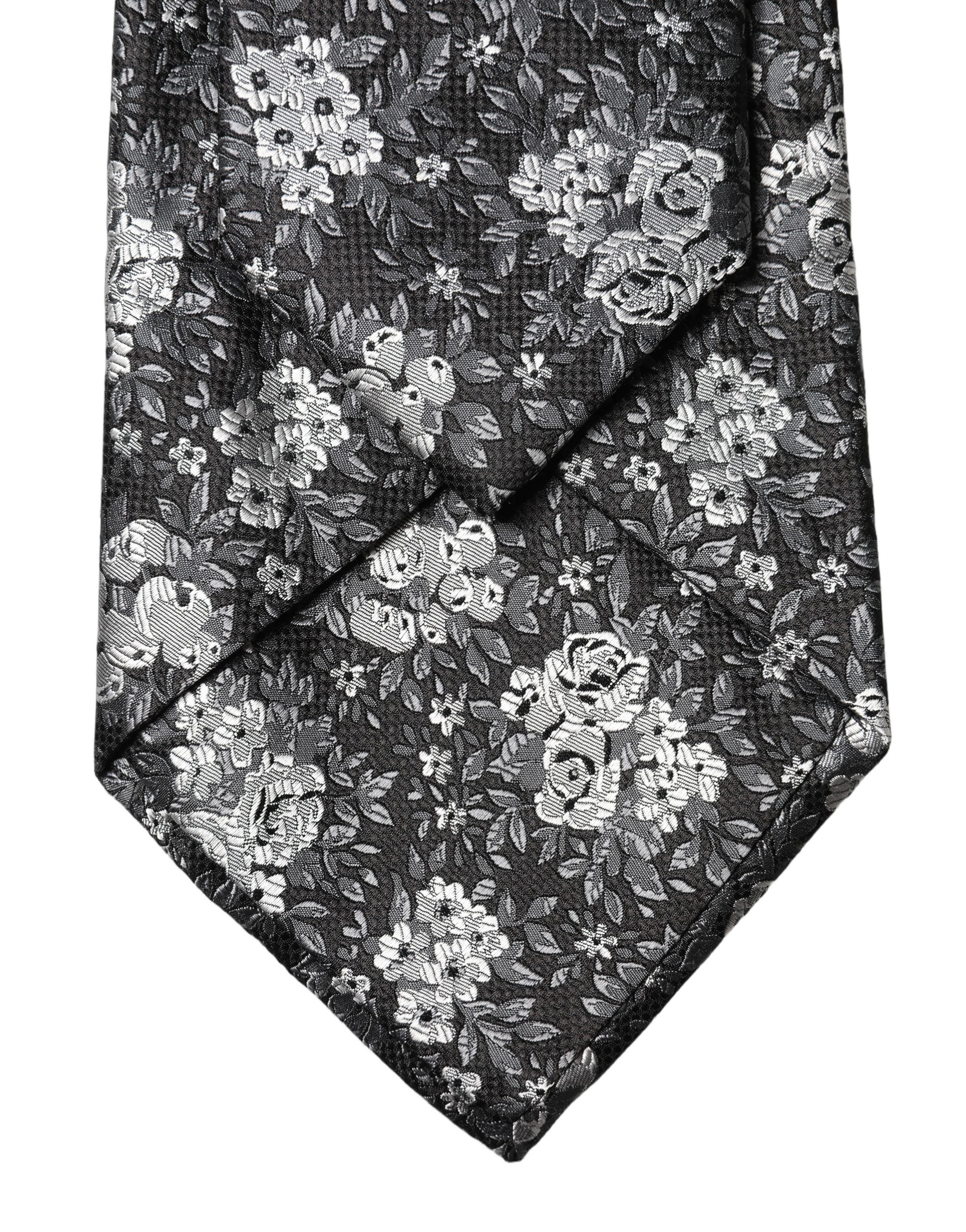 Dolce & Gabbana Dark Gray White Floral Silk Adjustable Women NeckWomen's Women's Tie
