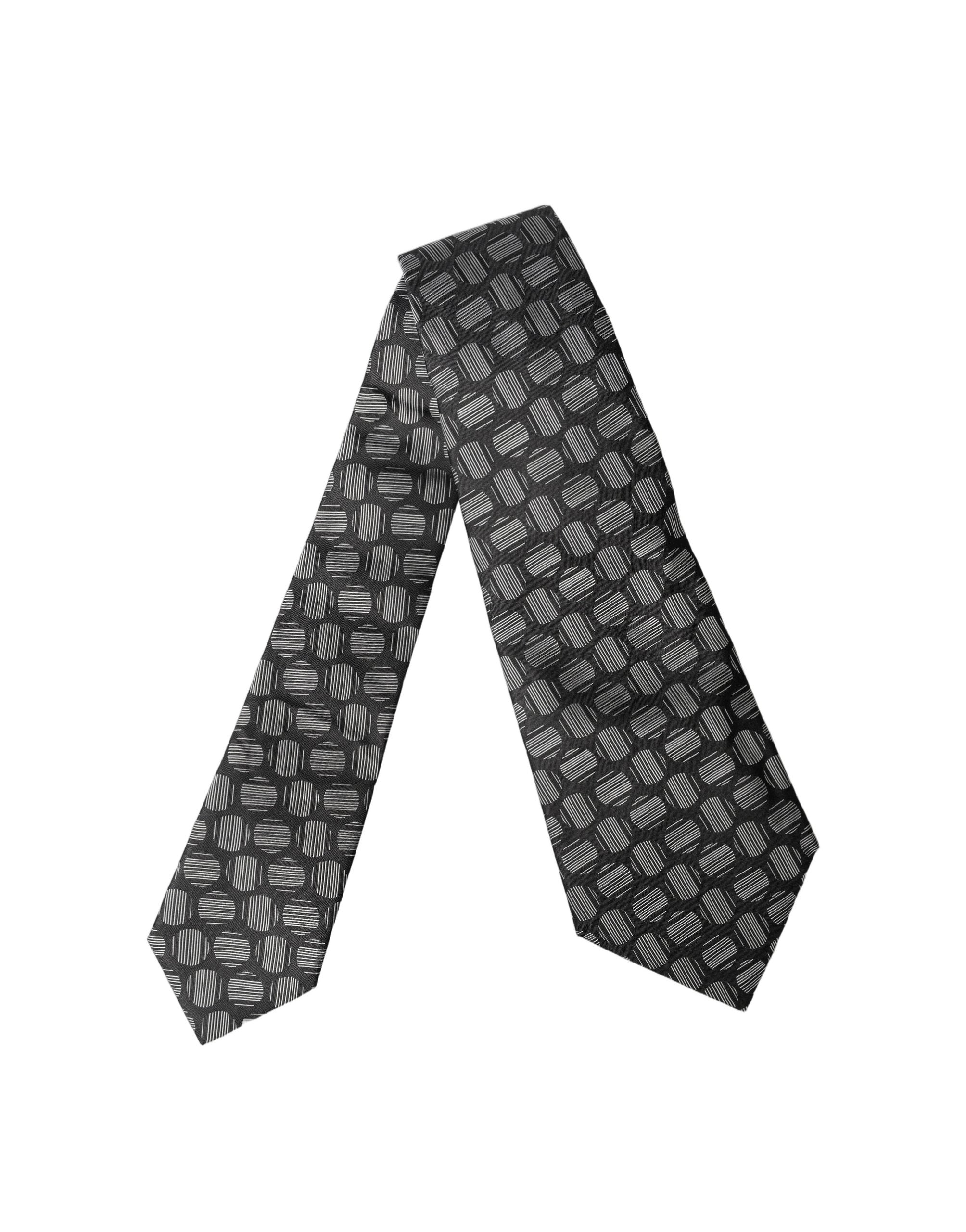 Dolce & Gabbana Dark Gray White Geometric Silk Adjustable Women NeckWomen's Women's Tie