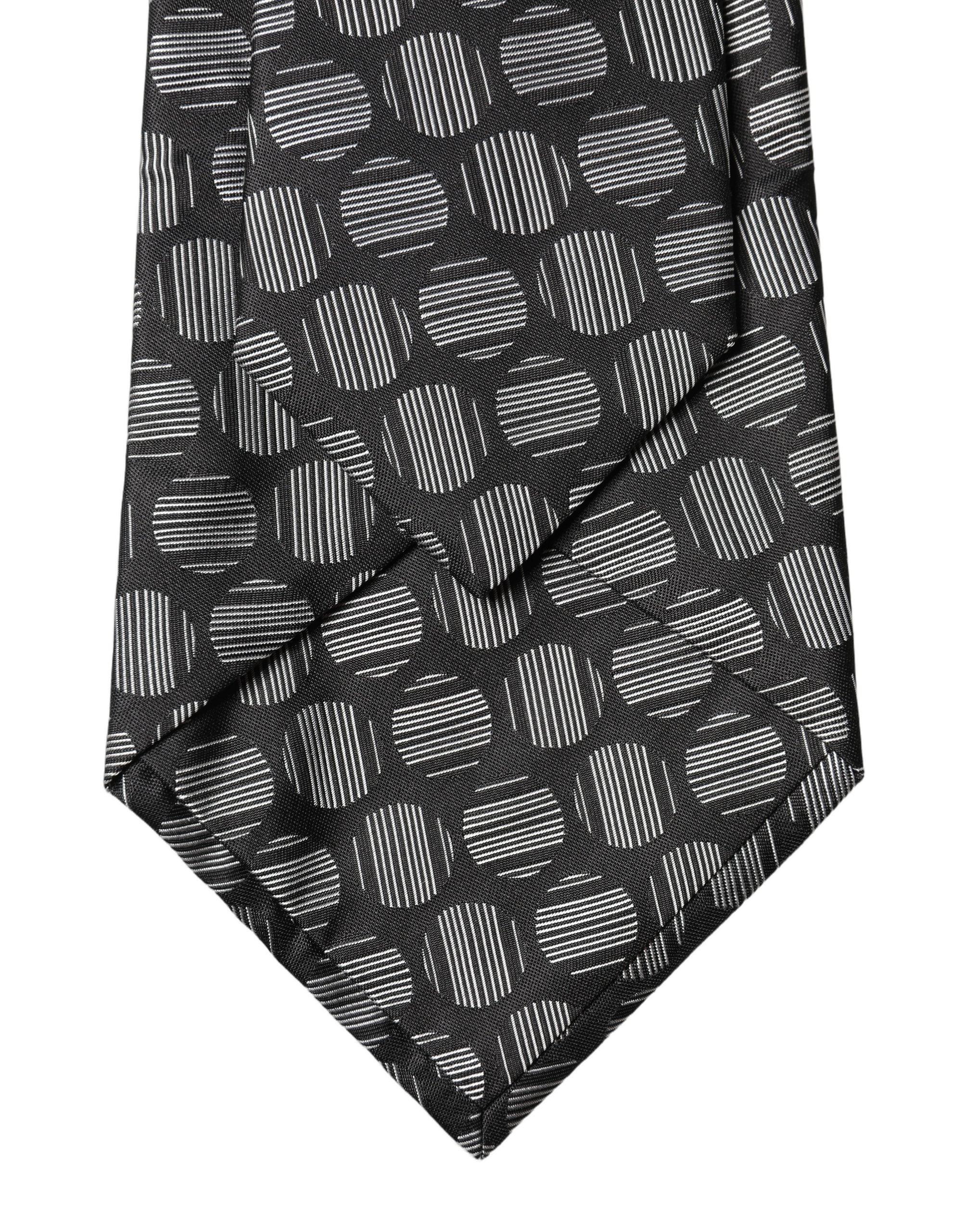 Dolce & Gabbana Dark Gray White Geometric Silk Adjustable Women NeckWomen's Women's Tie