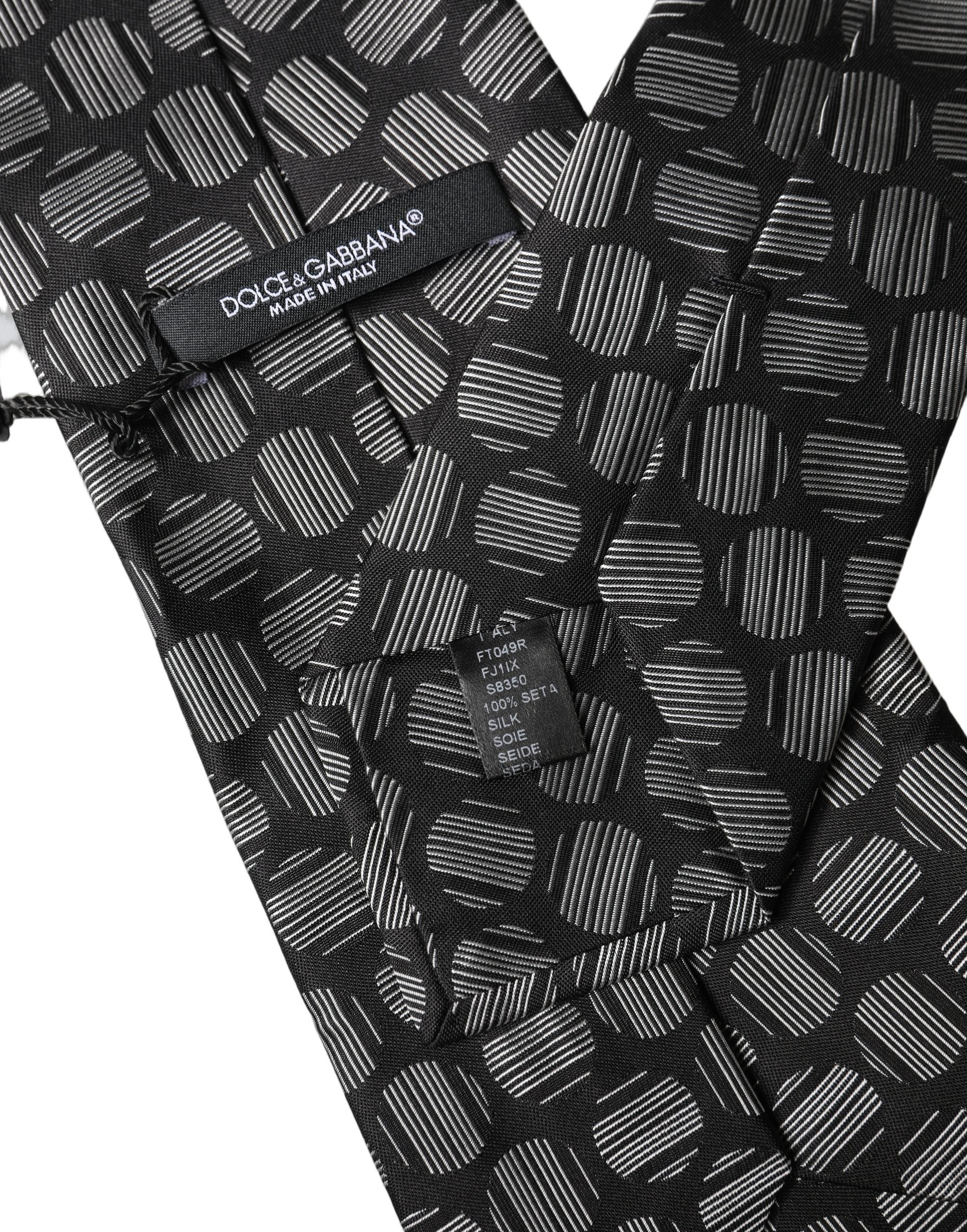 Dolce & Gabbana Dark Gray White Geometric Silk Adjustable Women NeckWomen's Women's Tie