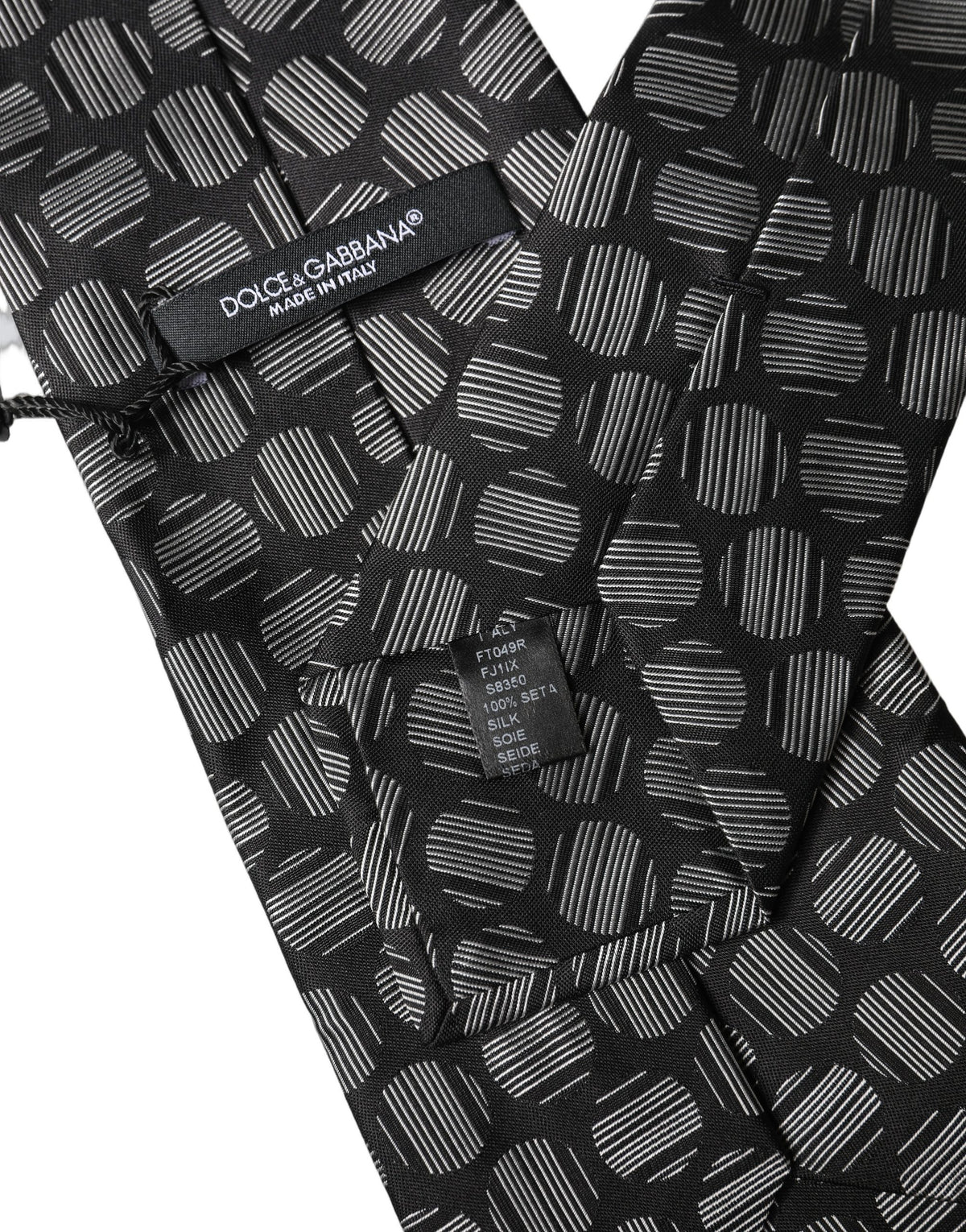 Dolce & Gabbana Dark Gray White Geometric Silk Adjustable Women NeckWomen's Women's Tie