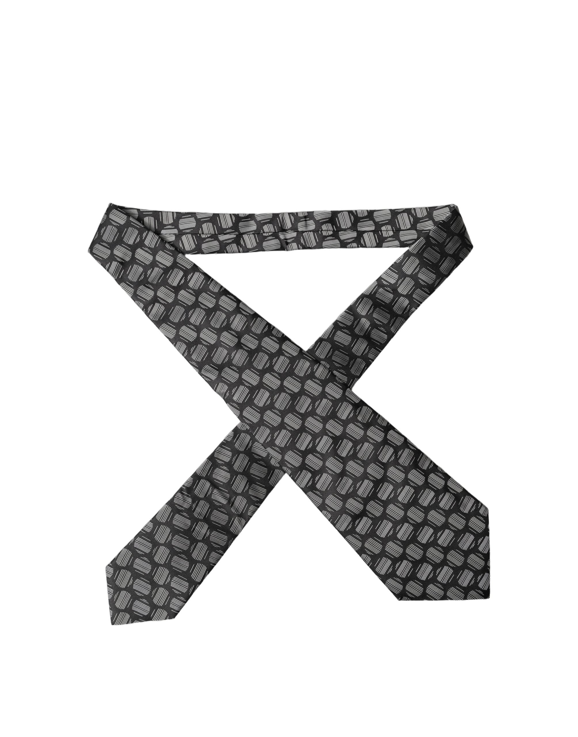 Dolce & Gabbana Dark Gray White Geometric Silk Adjustable Women NeckWomen's Women's Tie