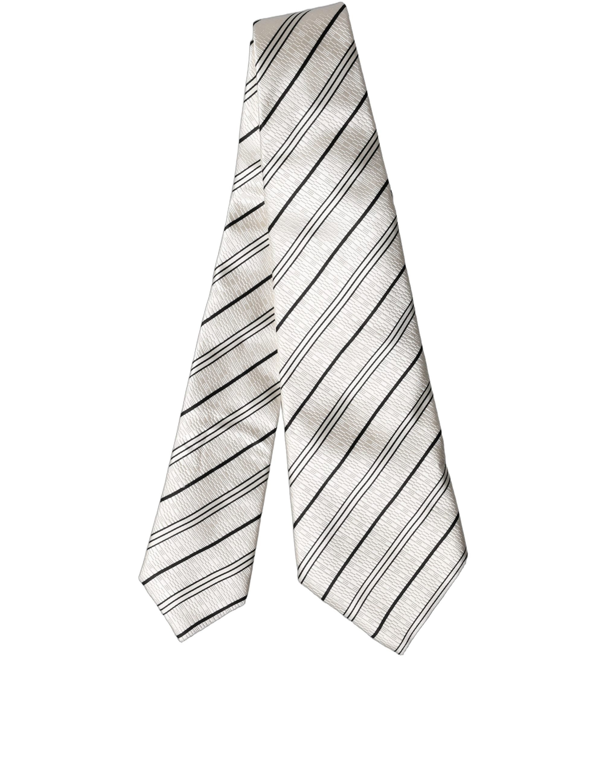 Dolce & Gabbana White Black Stripes Silk Adjustable Women NeckWomen's Women's Tie