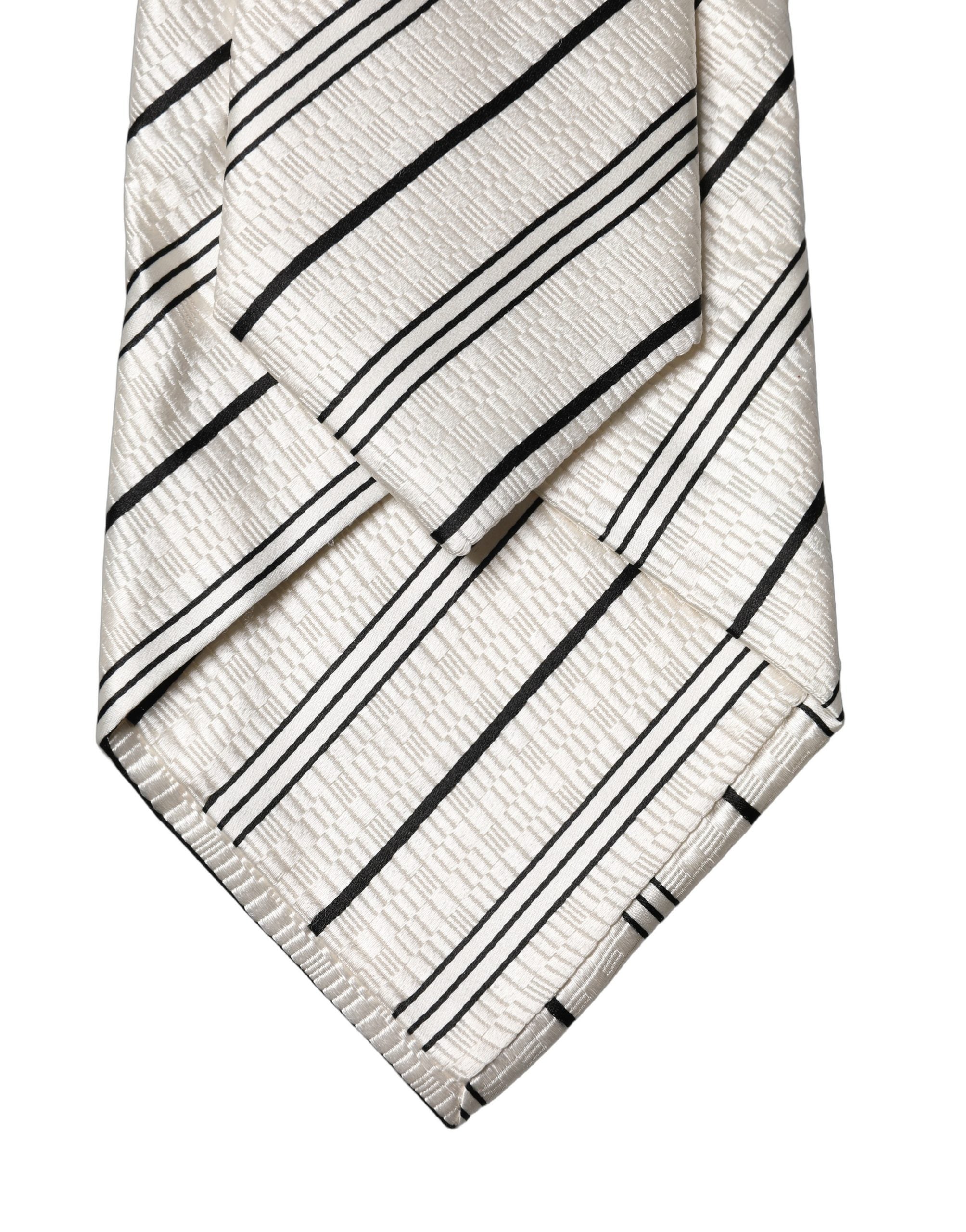 Dolce & Gabbana White Black Stripes Silk Adjustable Women NeckWomen's Women's Tie